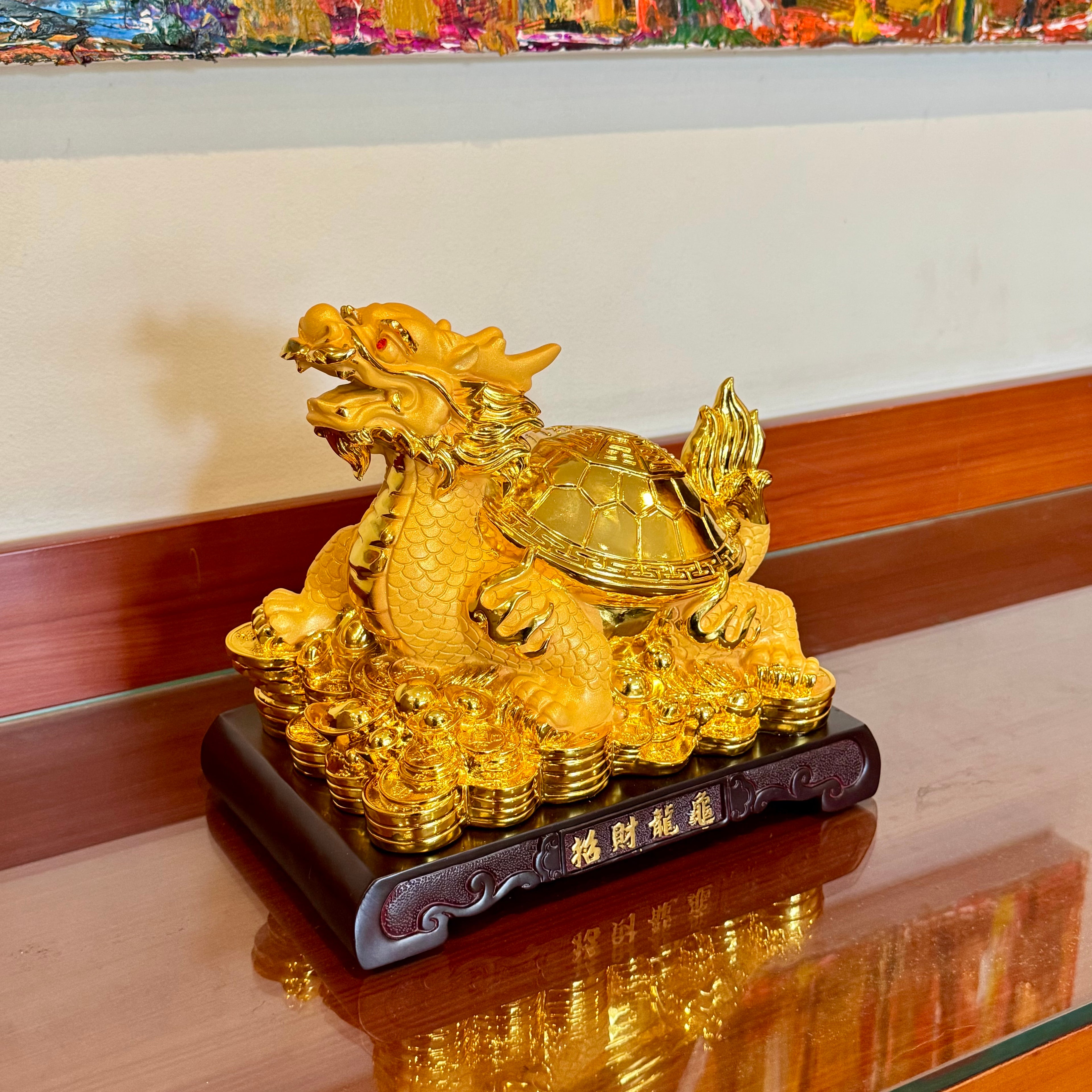 Golden Shell of Protection Dragon Turtle 28cm Default Title - Feng Shui Charms - Royal Dragon Decor Philippines