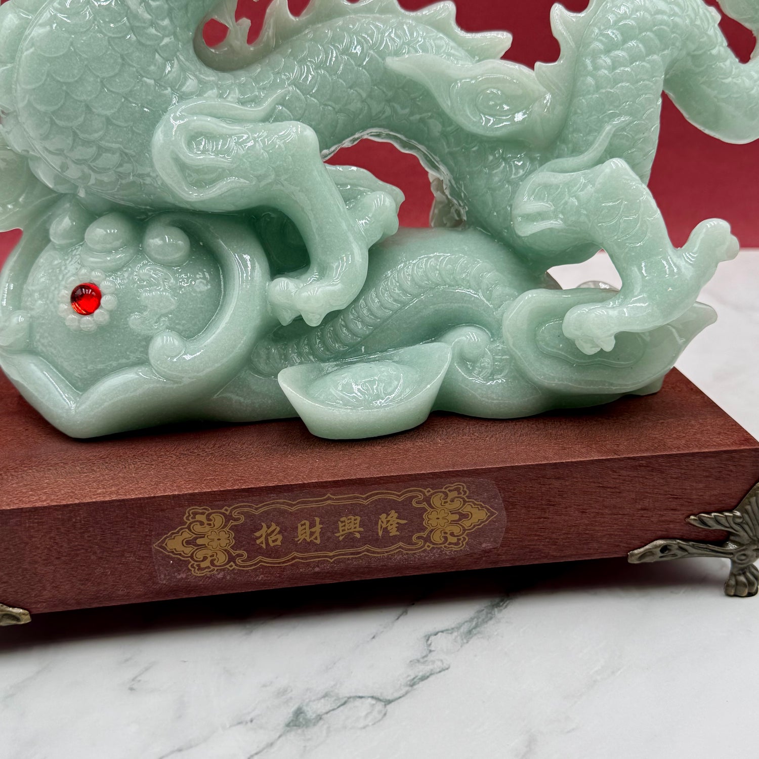 Dynasty Jade Dragon on Wooden Base 29cm Default Title - Feng Shui Charms - Royal Dragon Decor Philippines