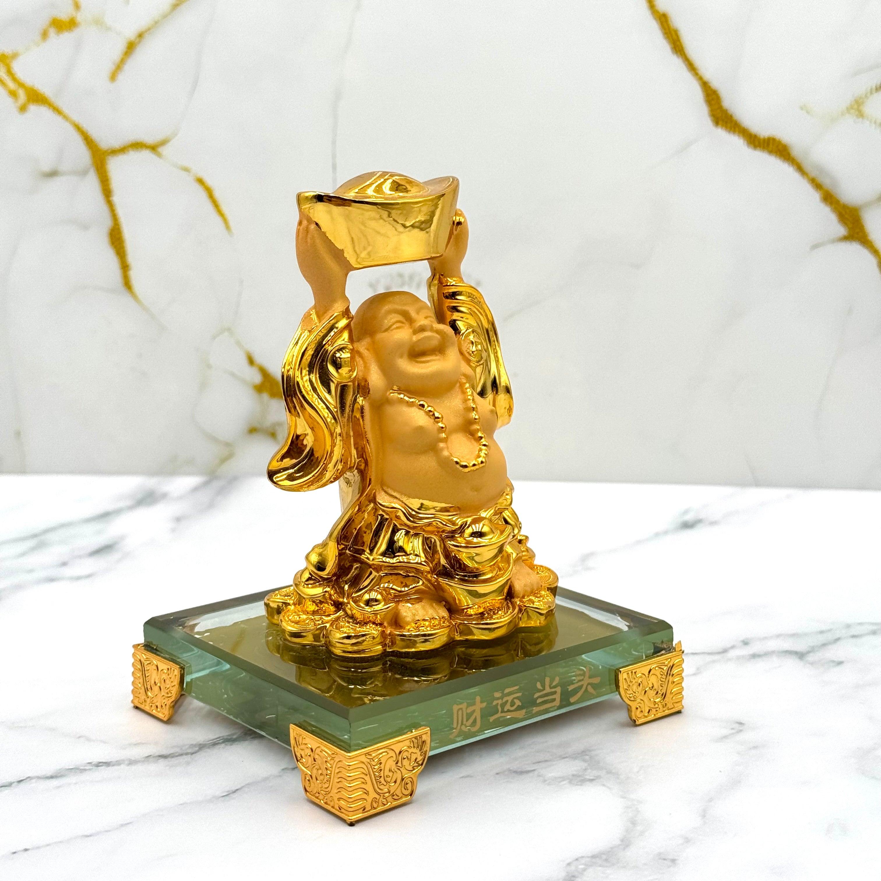 Mini Laughing Buddha with Treasure Ingot 15cm Default Title - Feng Shui Charms - Royal Dragon Decor Philippines
