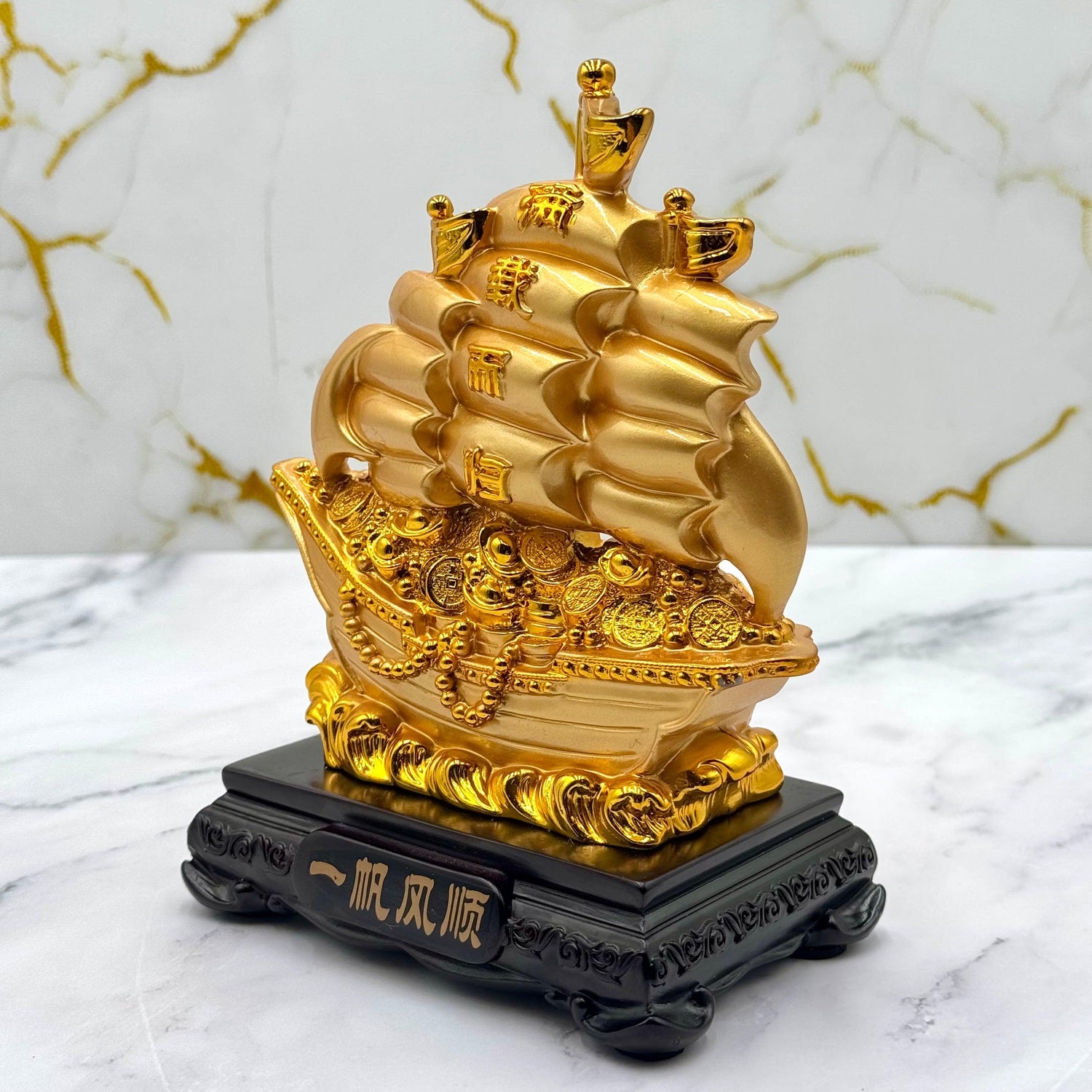 Golden Treasure Ship of Lasting Abundance 18cm Default Title - Feng Shui Charms - Royal Dragon Decor Philippines