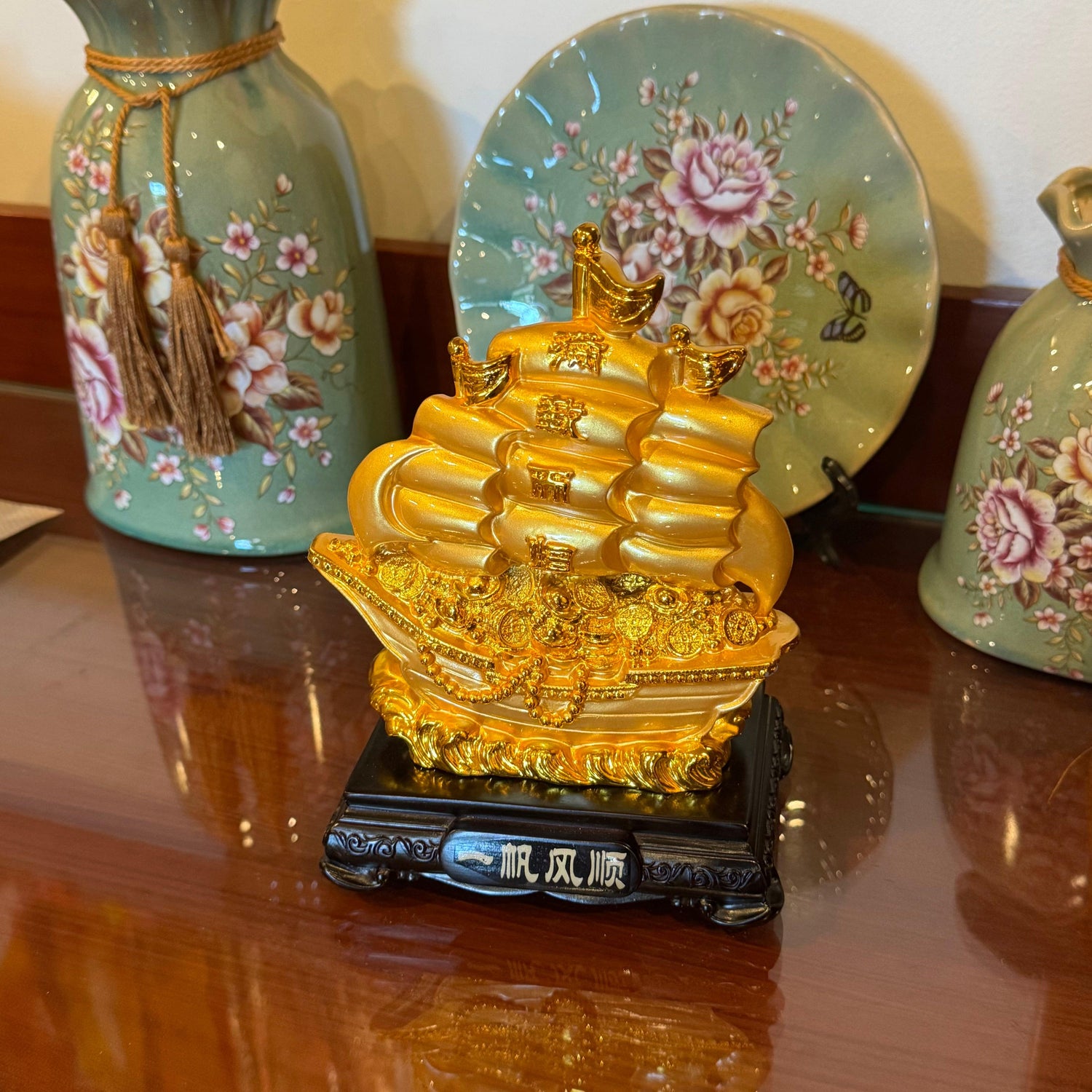 Golden Treasure Ship of Lasting Abundance 18cm Default Title - Feng Shui Charms - Royal Dragon Decor Philippines