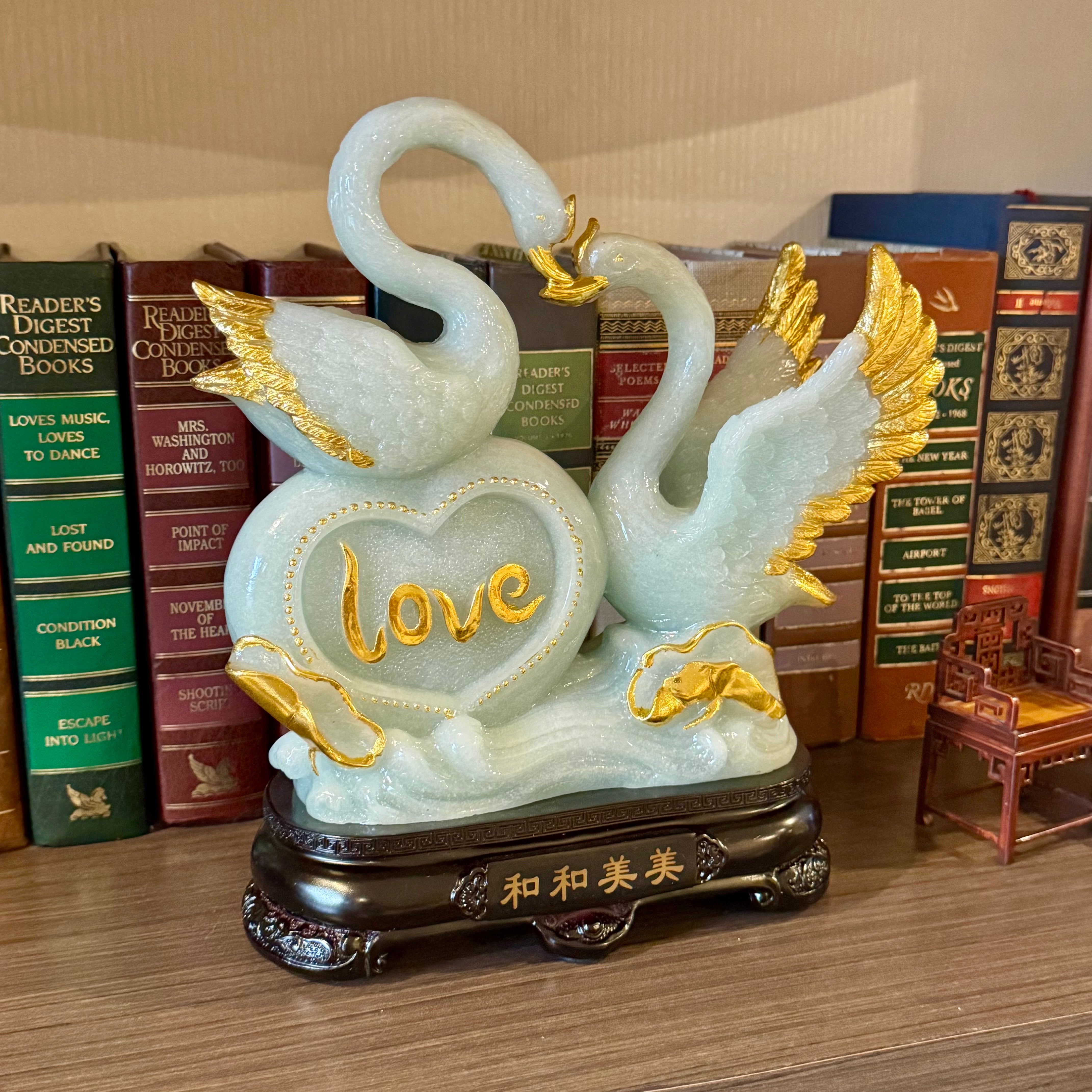 Jade Swans of Pure Love 25cm Default Title - Feng Shui Charms - Royal Dragon Decor Philippines