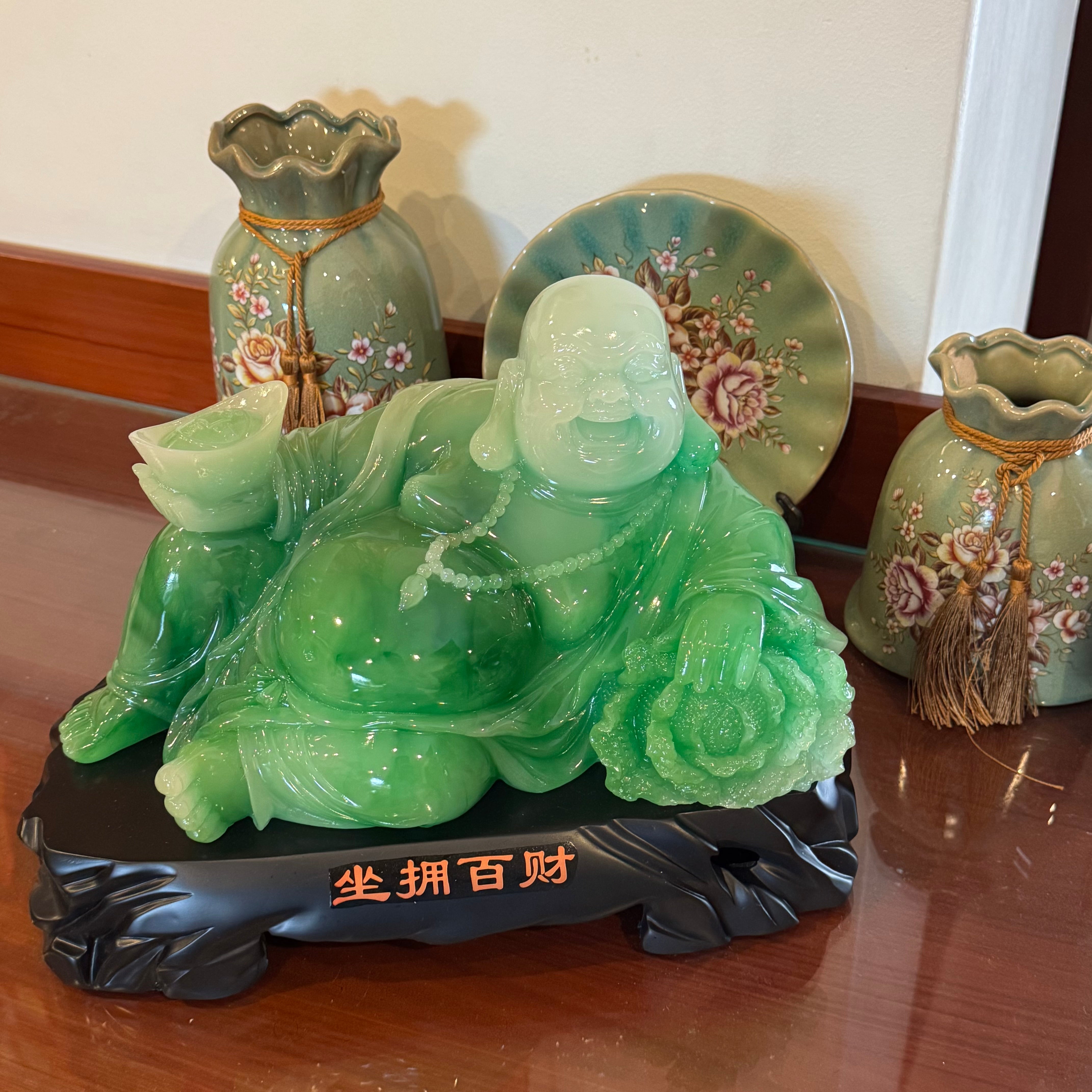 Serene in Green Jade Reclining Buddha 33cm Default Title - Feng Shui Charms - Royal Dragon Decor Philippines