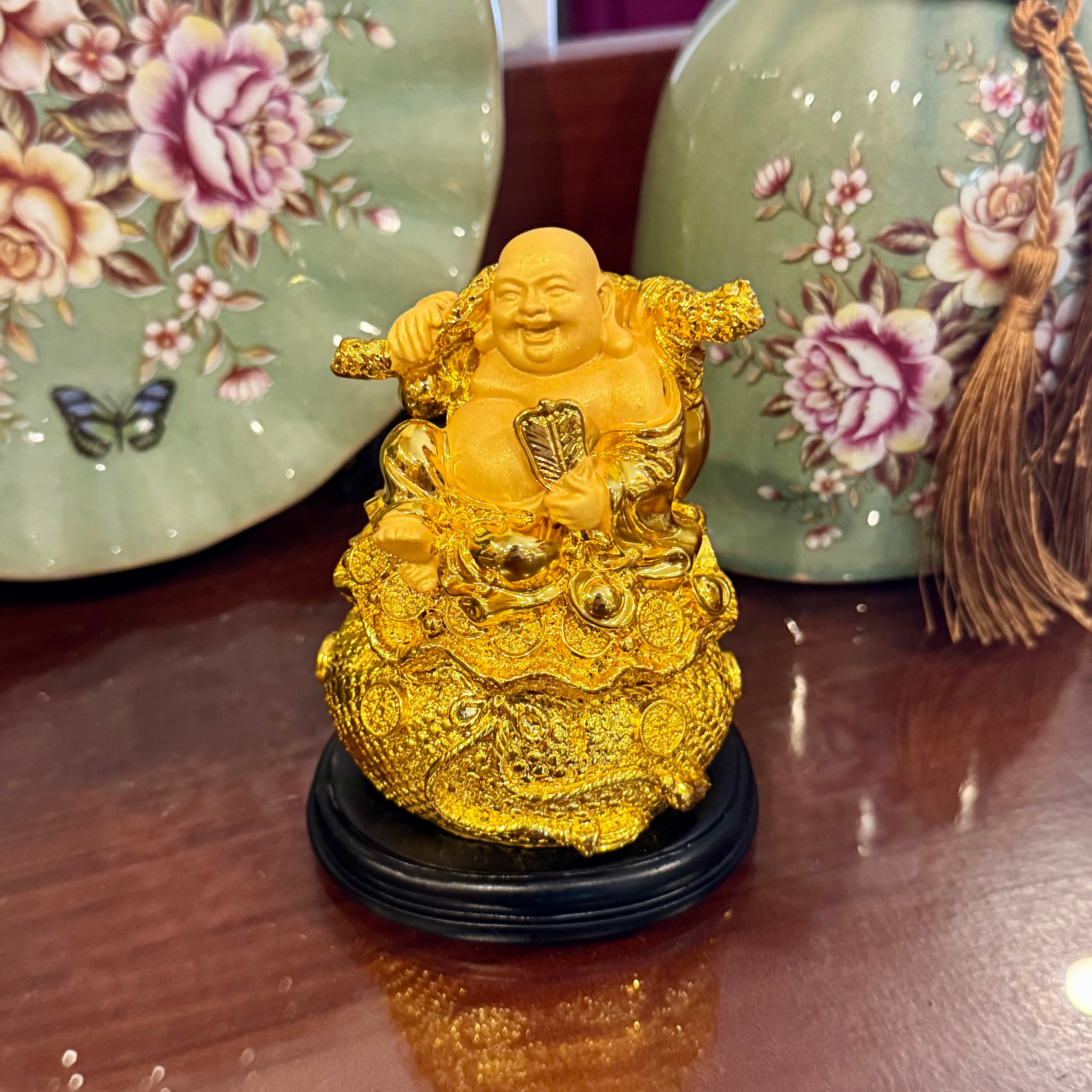Golden Smiles Laughing Buddha for Luck 11cm Default Title - Feng Shui Charms - Royal Dragon Decor Philippines
