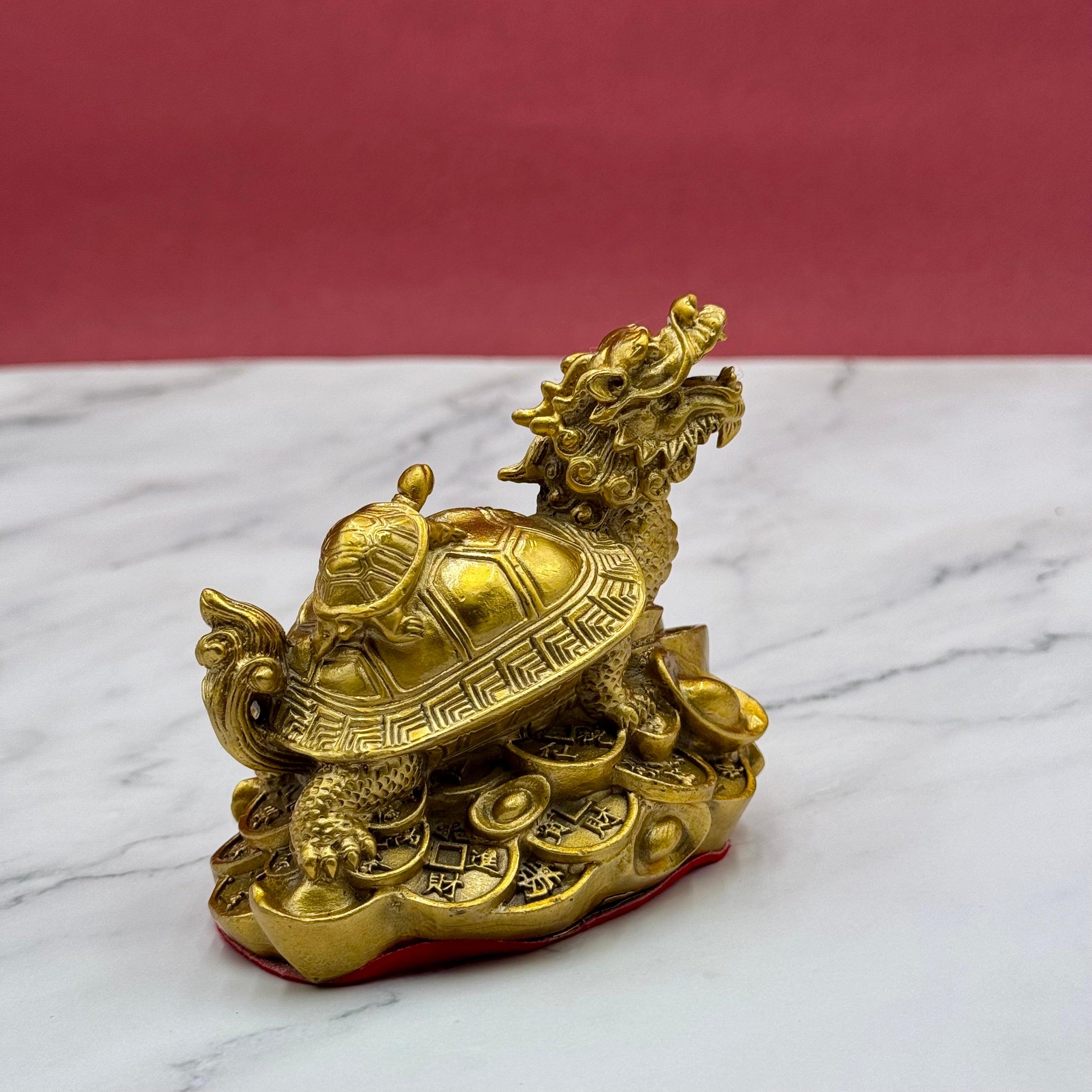 Brass Dragon Turtle of Lasting Fortune 12cm Default Title - Feng Shui Charms - Royal Dragon Decor Philippines