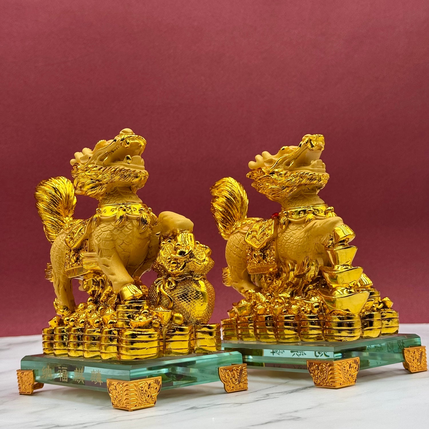 Powerful Protectors Gold Qilin Pair 15cm Default Title - Feng Shui Charms - Royal Dragon Decor Philippines