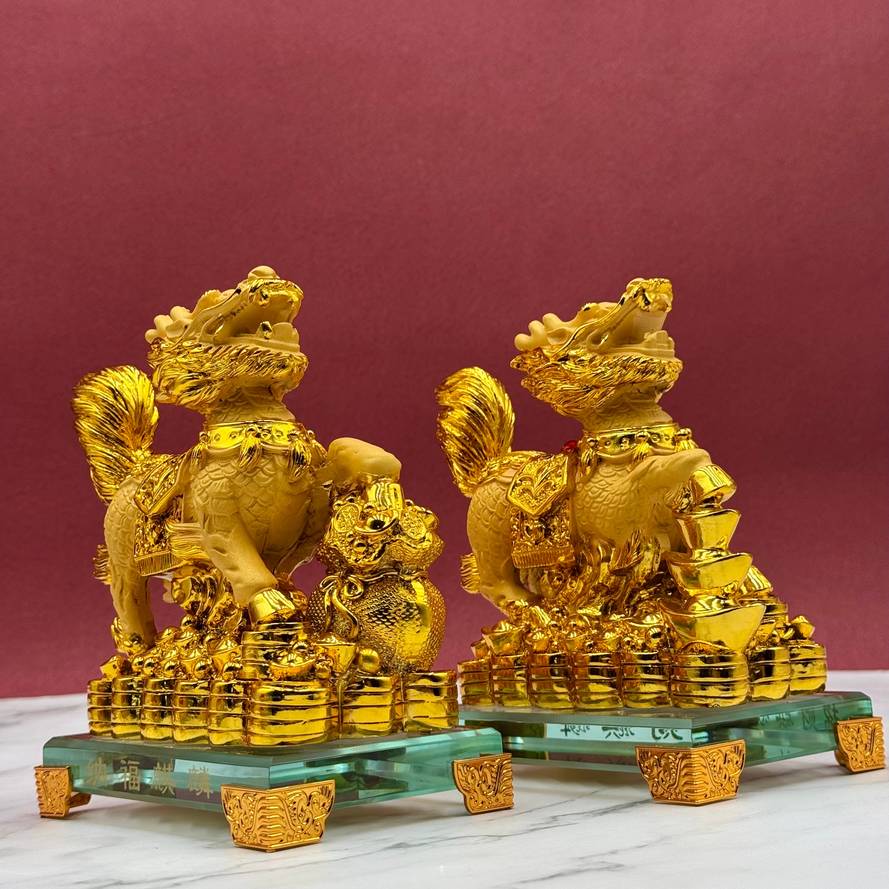 Powerful Protectors Gold Qilin Pair 15cm Default Title - Feng Shui Charms - Royal Dragon Decor Philippines