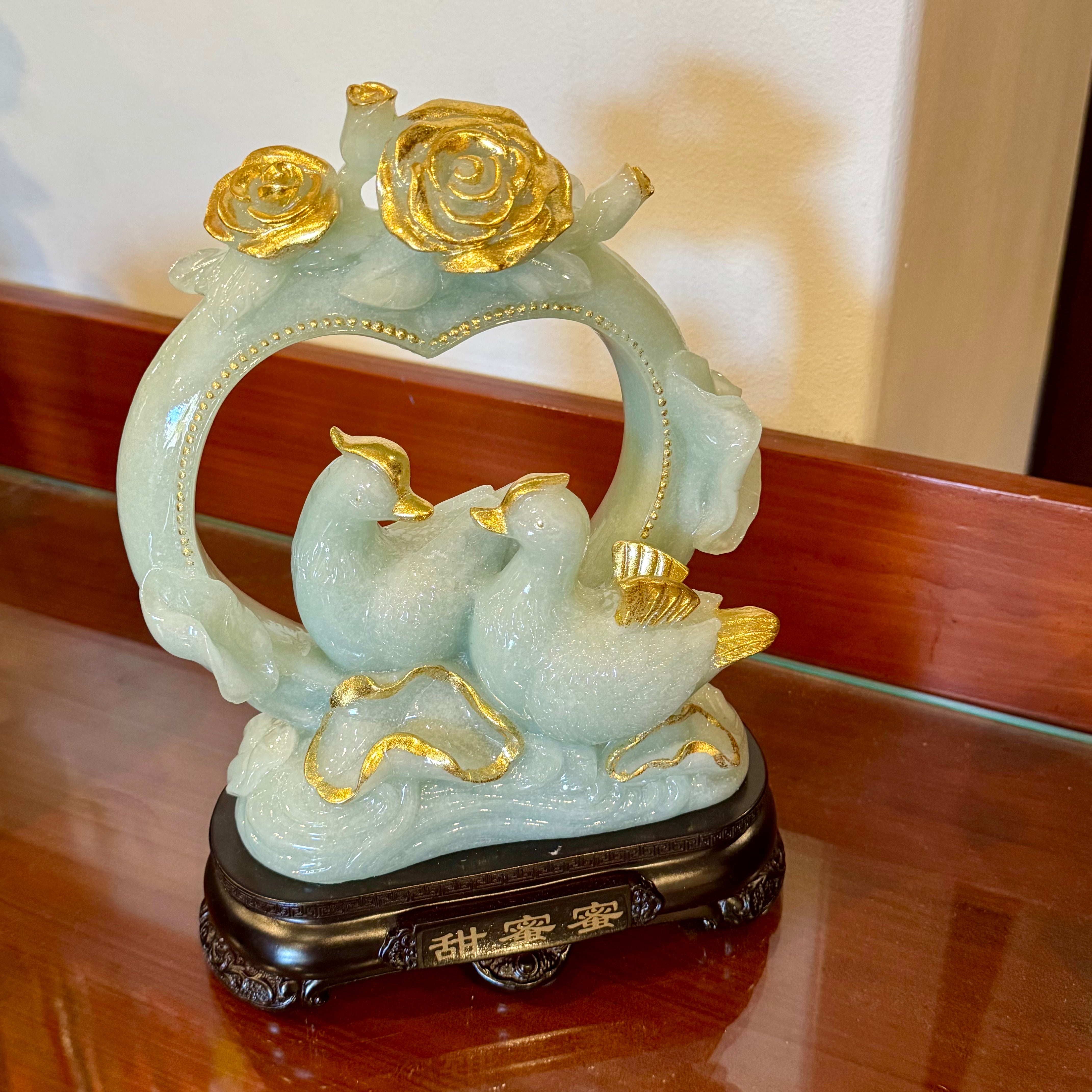 Forever in Love Jade Mandarin Ducks 25cm Default Title - Feng Shui Charms - Royal Dragon Decor Philippines