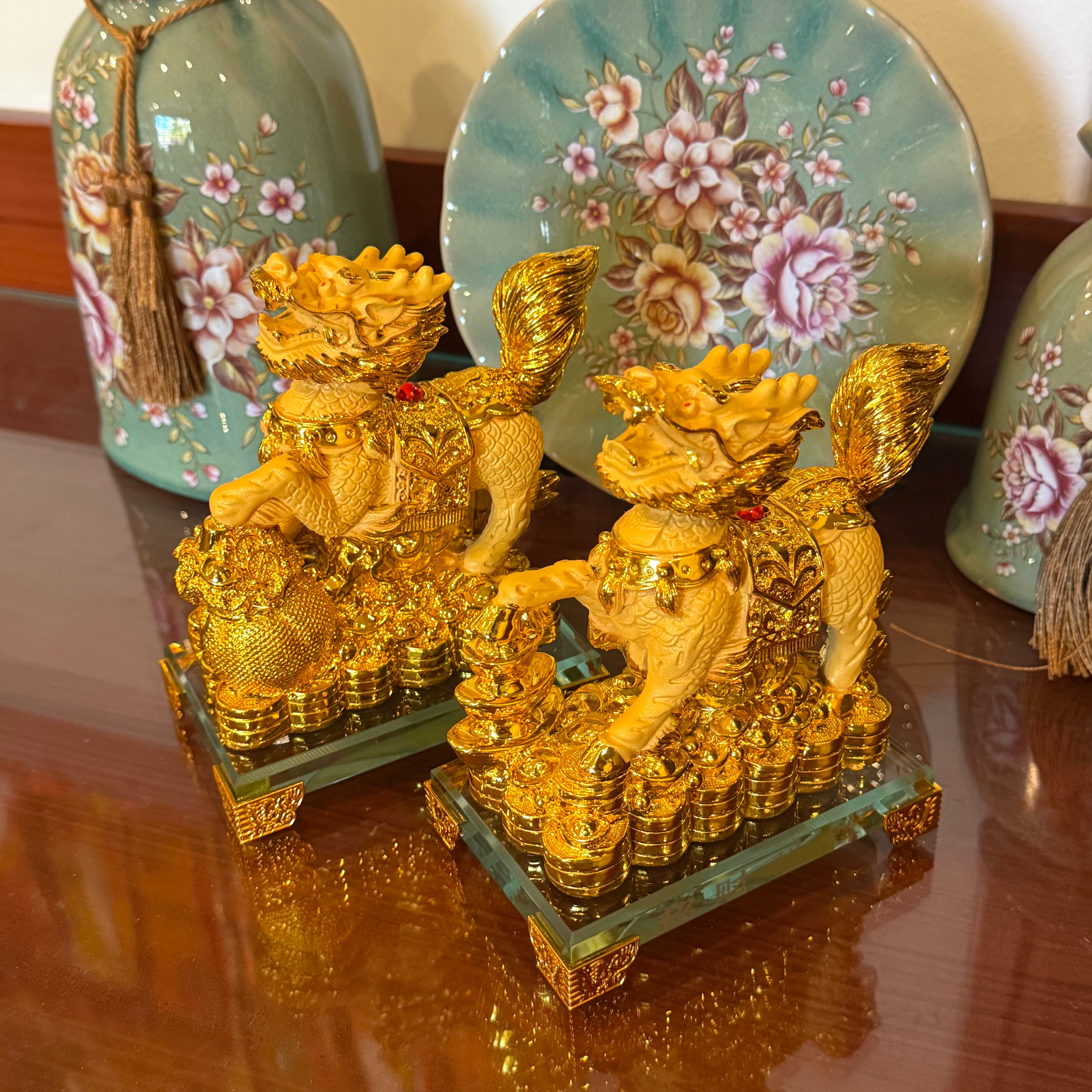 Powerful Protectors Gold Qilin Pair 15cm Default Title - Feng Shui Charms - Royal Dragon Decor Philippines