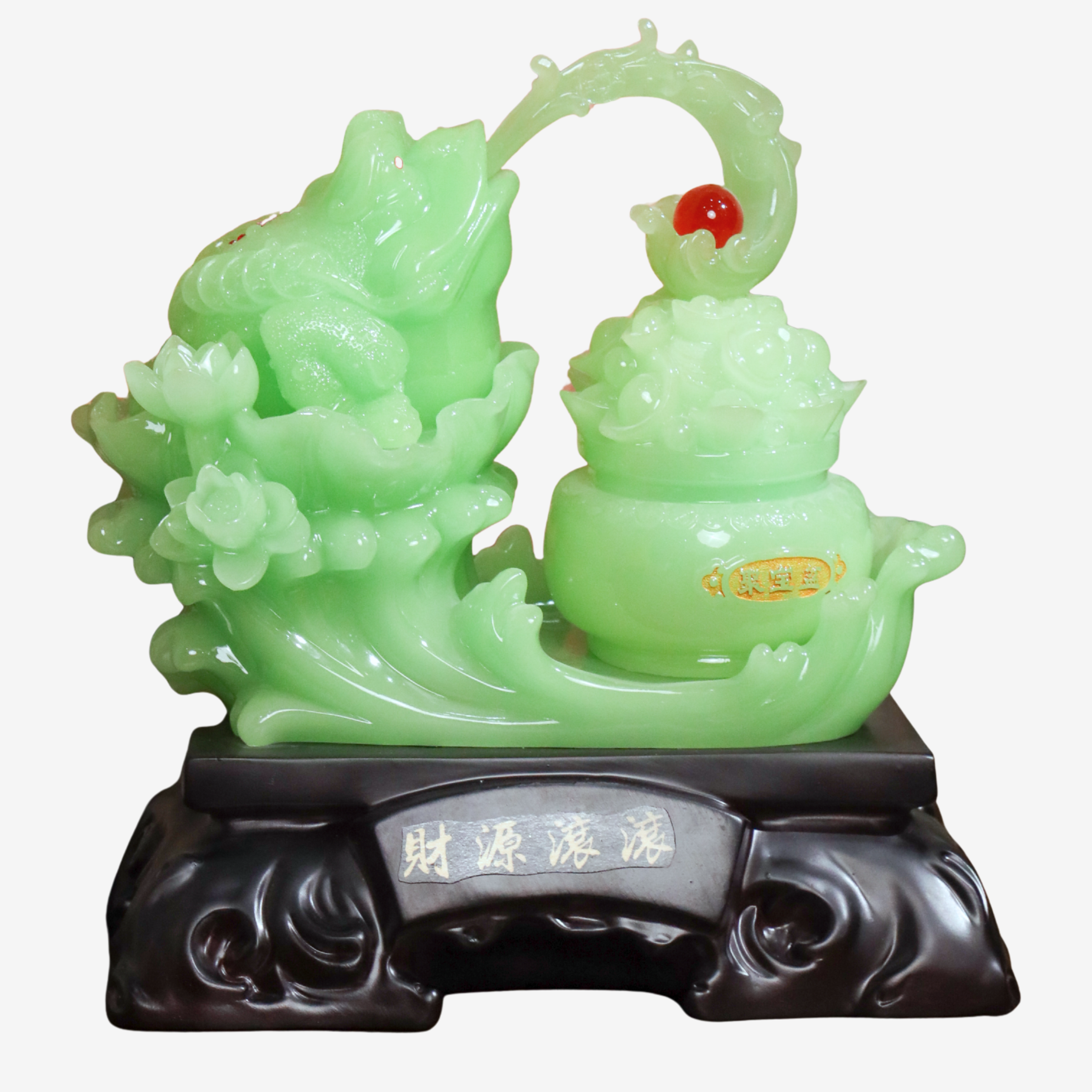 Let Money Flow Jade Frog with Treasure 34cm