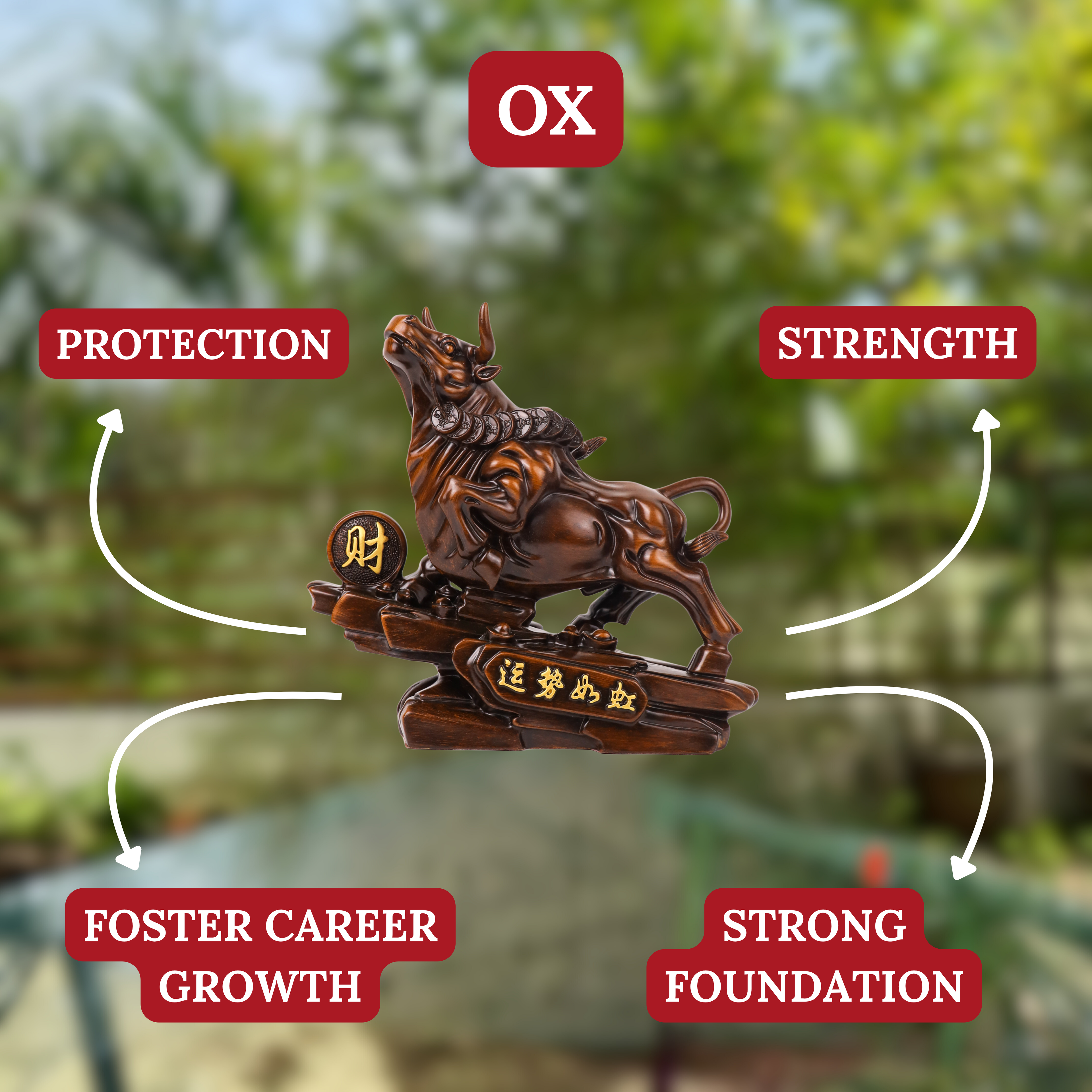 The Quiet Builder Wood Ox of Lasting Success 32cm
