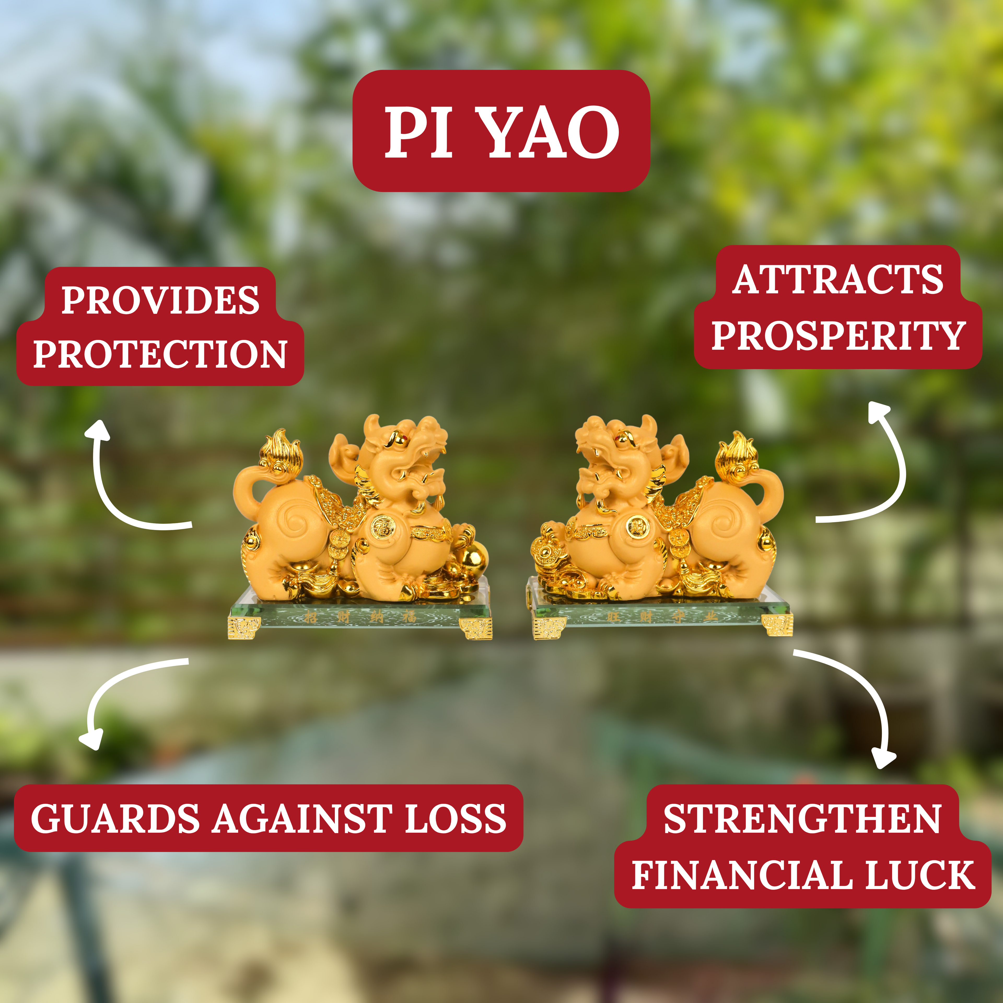 Golden Pi Yao Pair for Wealth Protection 16cm