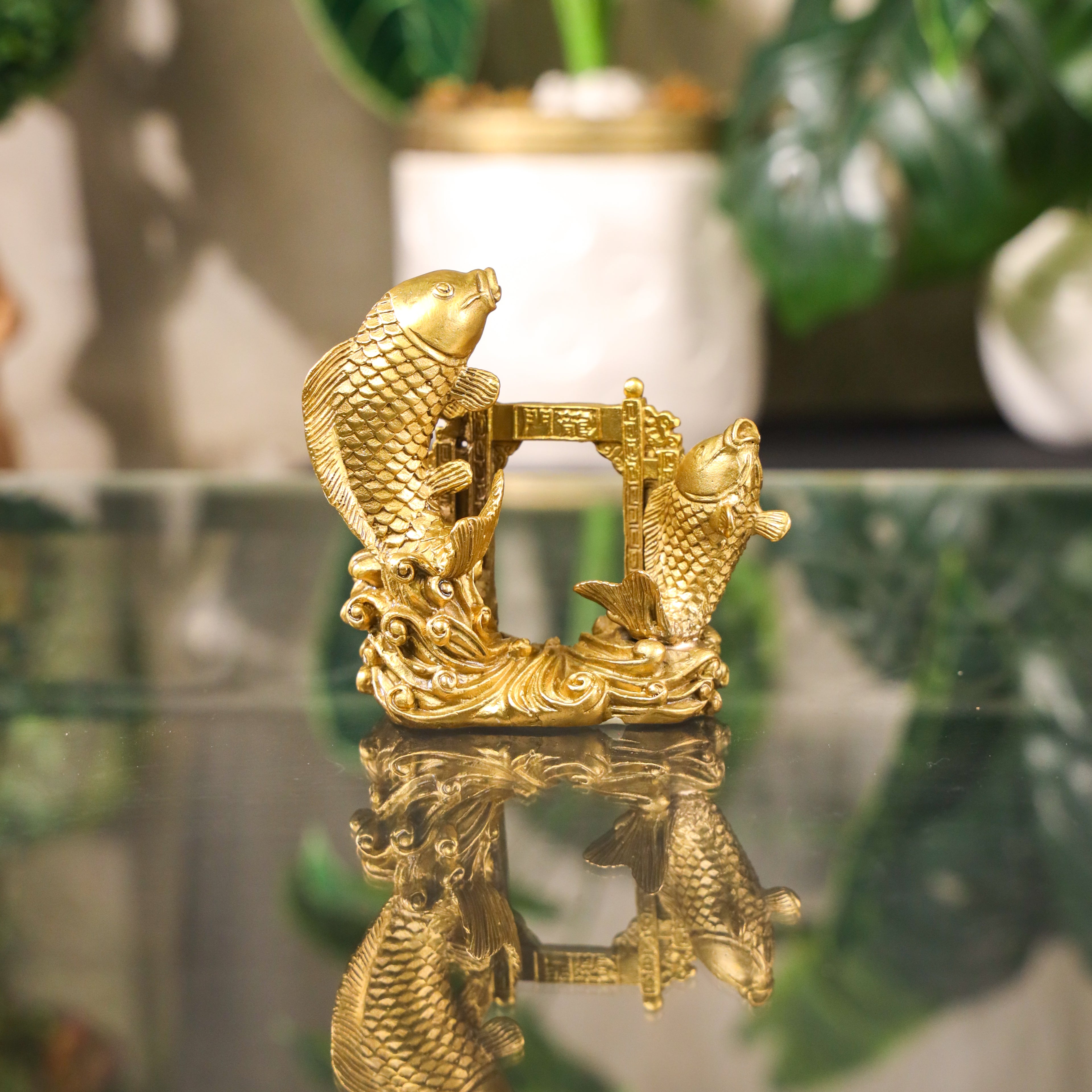 Double Fortune Brass Arowana Pair 12cm