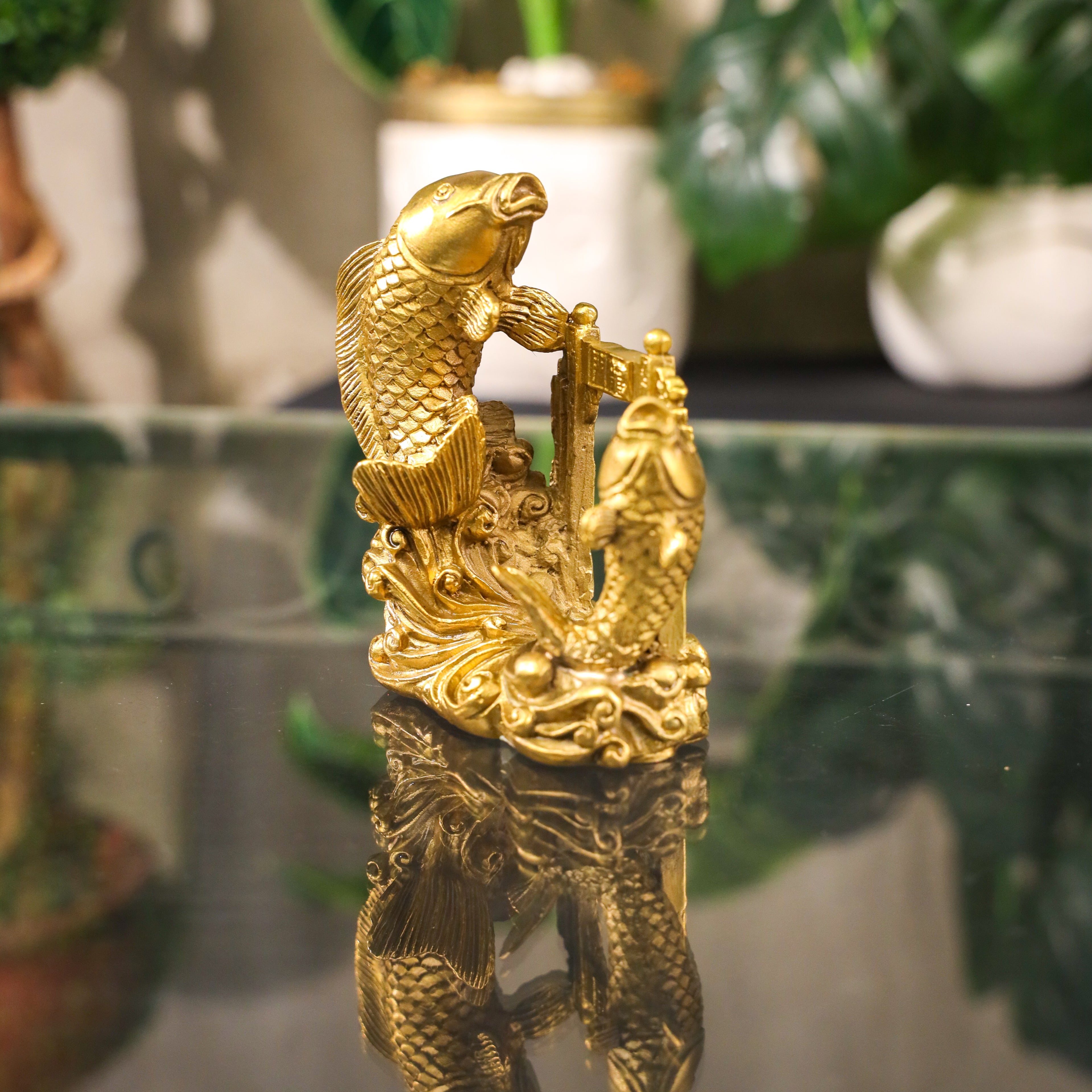 Double Fortune Brass Arowana Pair 12cm