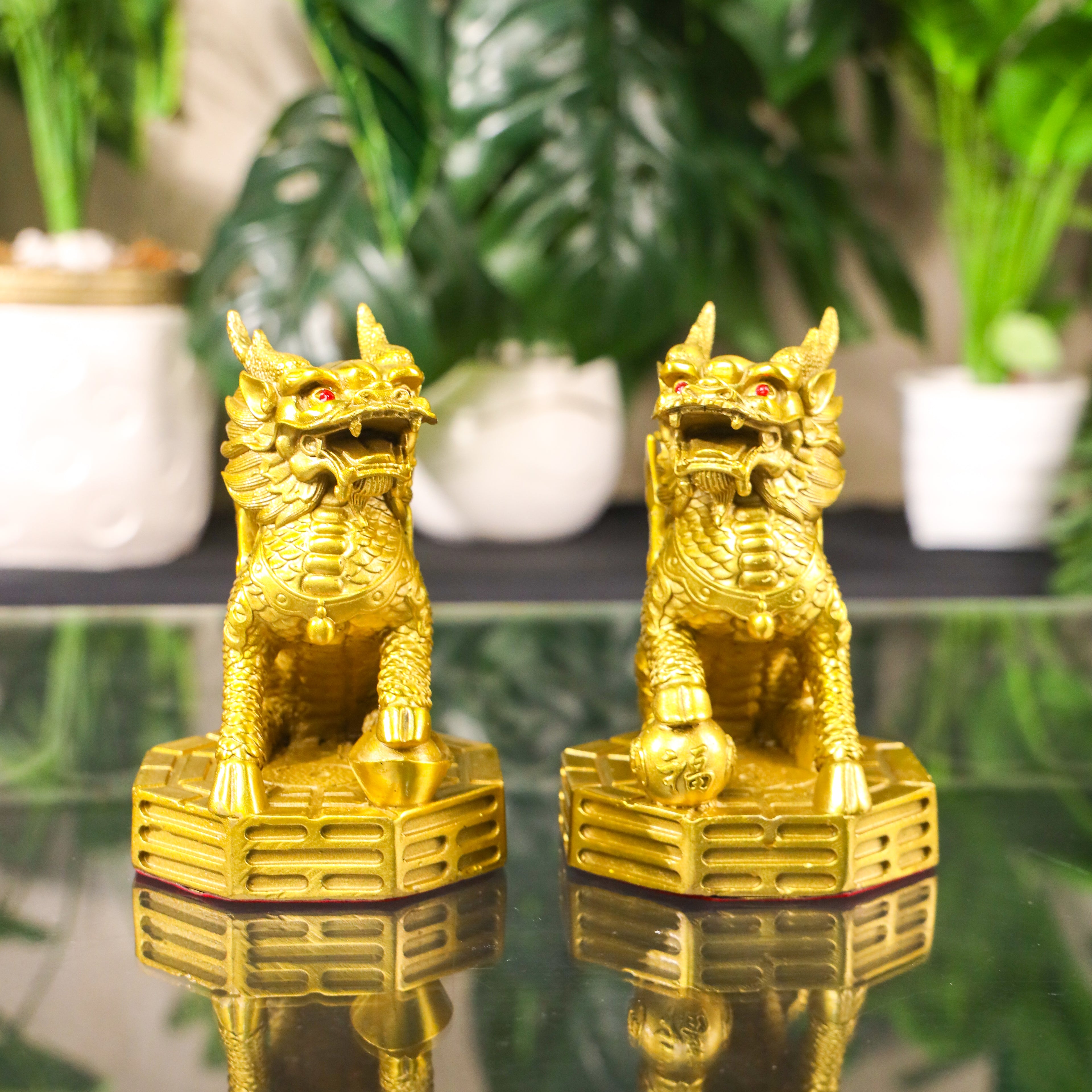 Mythical Protectors of Peace Brass Qilin Pair 17cm