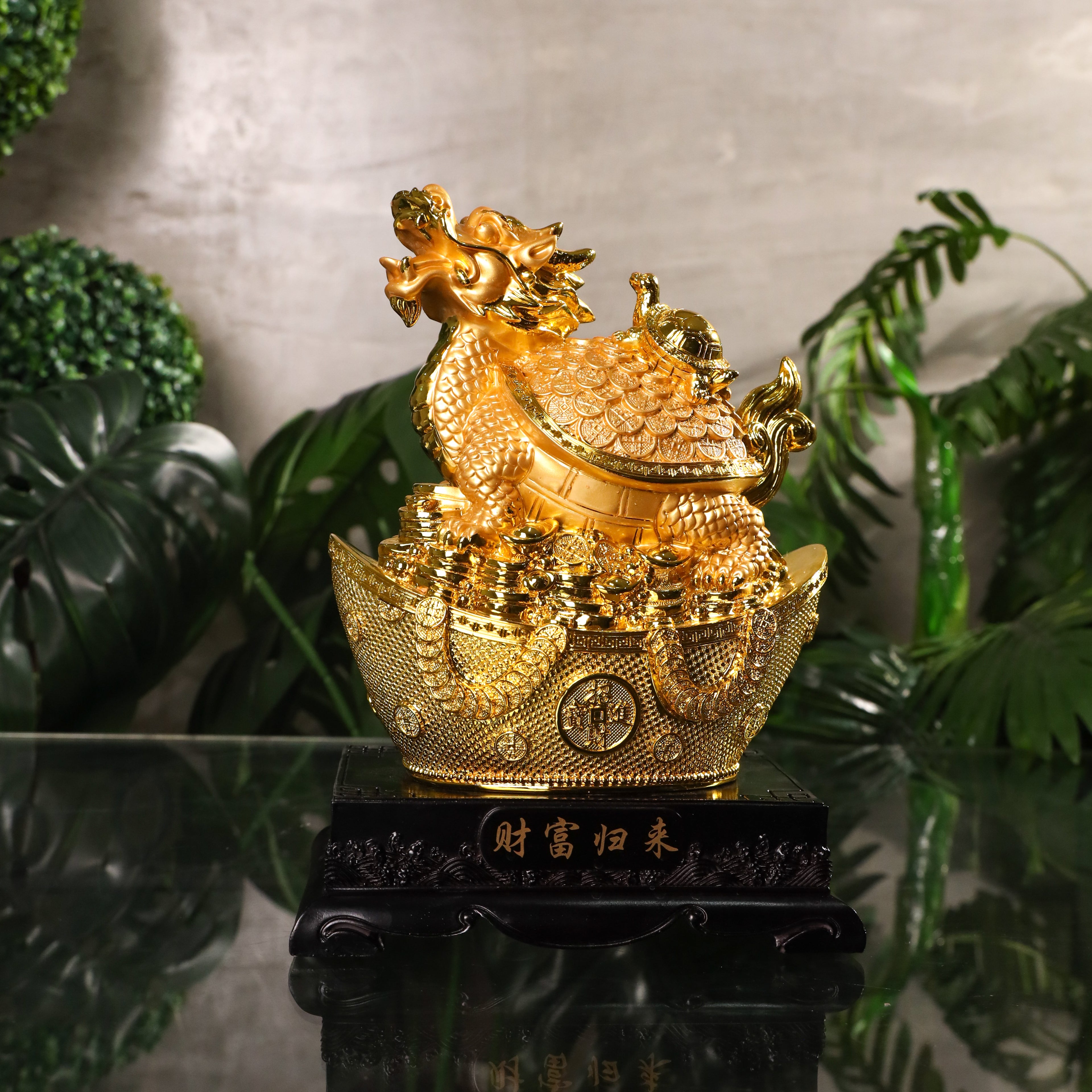 Stable Wealth Luck Golden Dragon Turtle 27cm