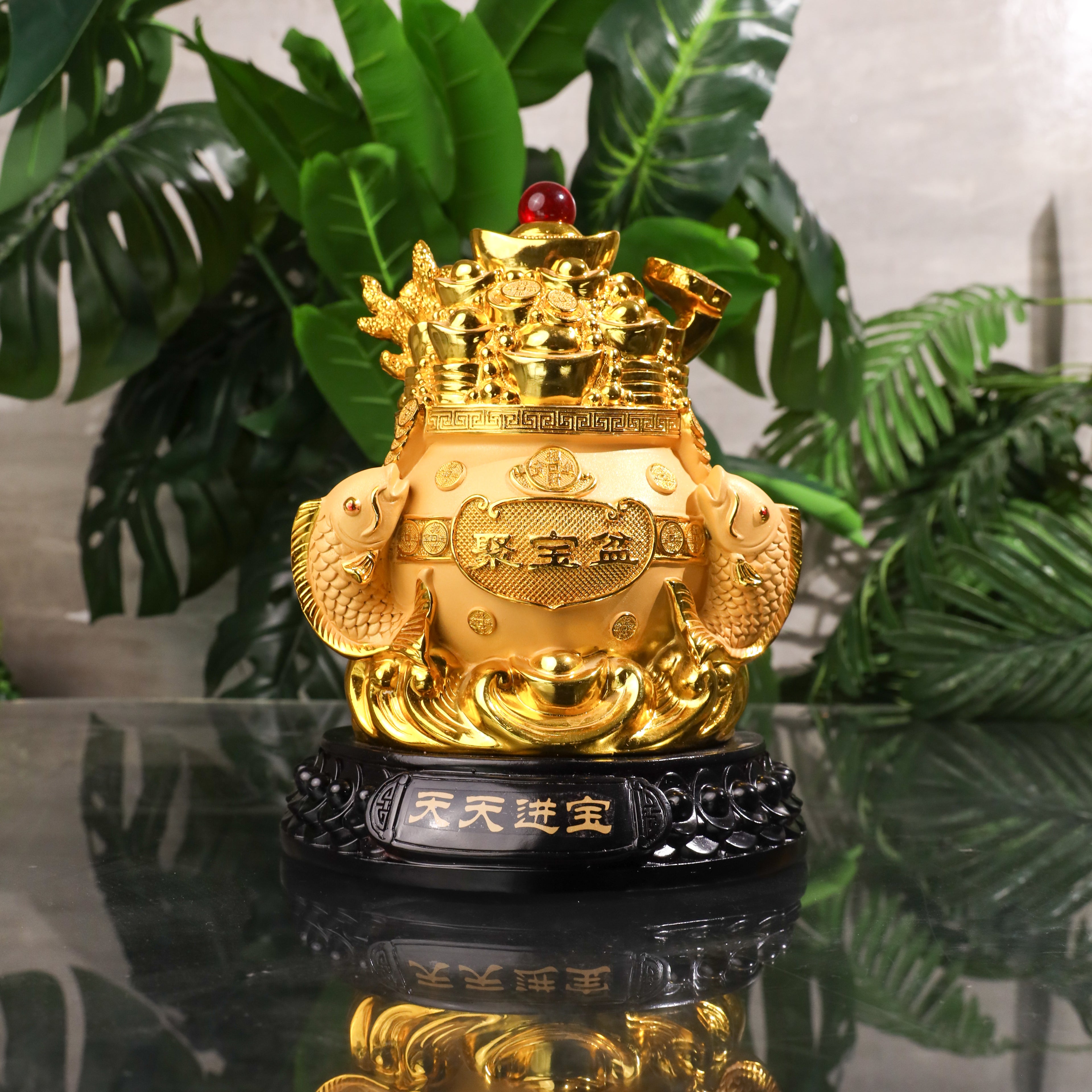 Golden Wealth Pot with Arowanas of Abundance 26cm