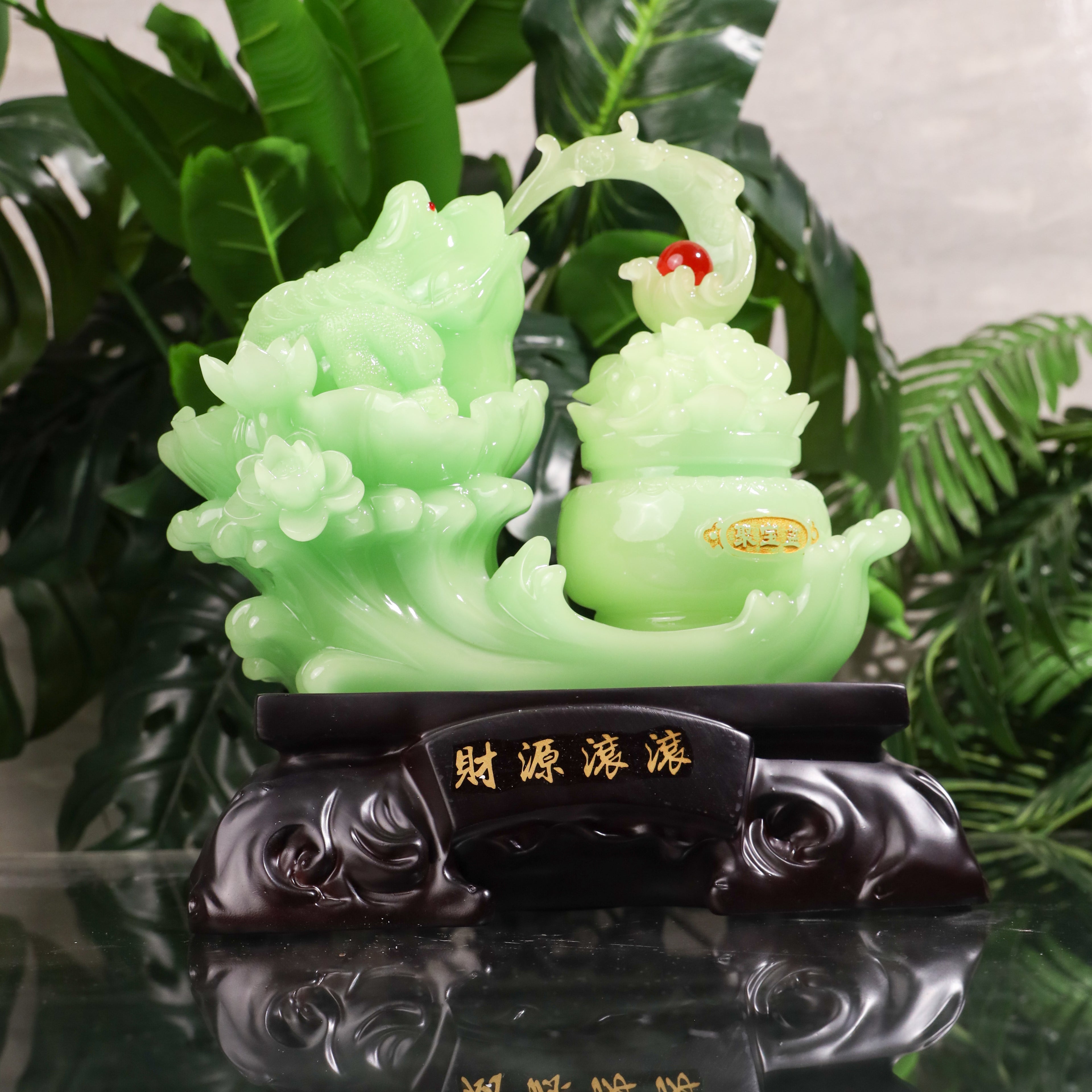 Let Money Flow Jade Frog with Treasure 34cm