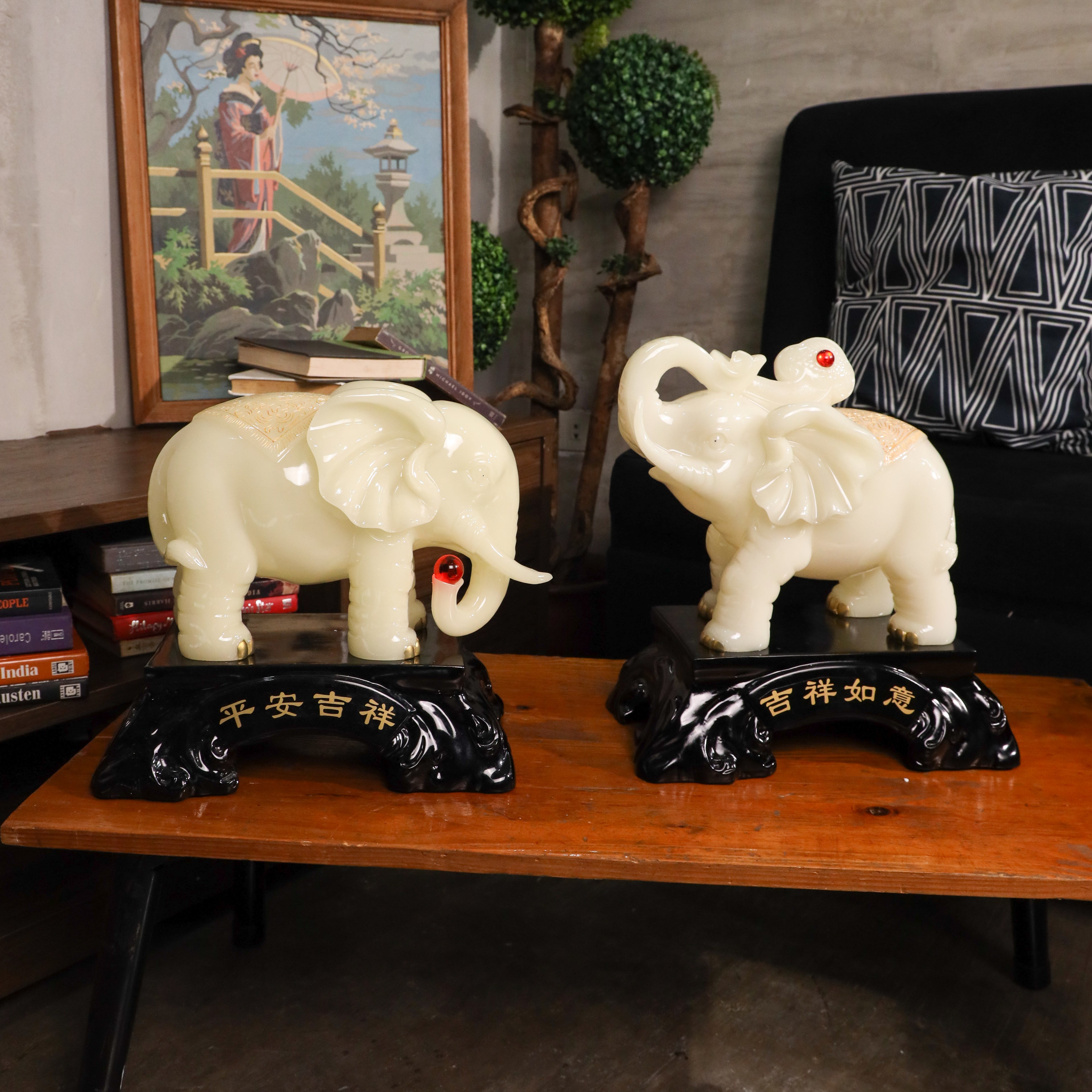 Ivory White Elephants of Noble Prosperity 33cm