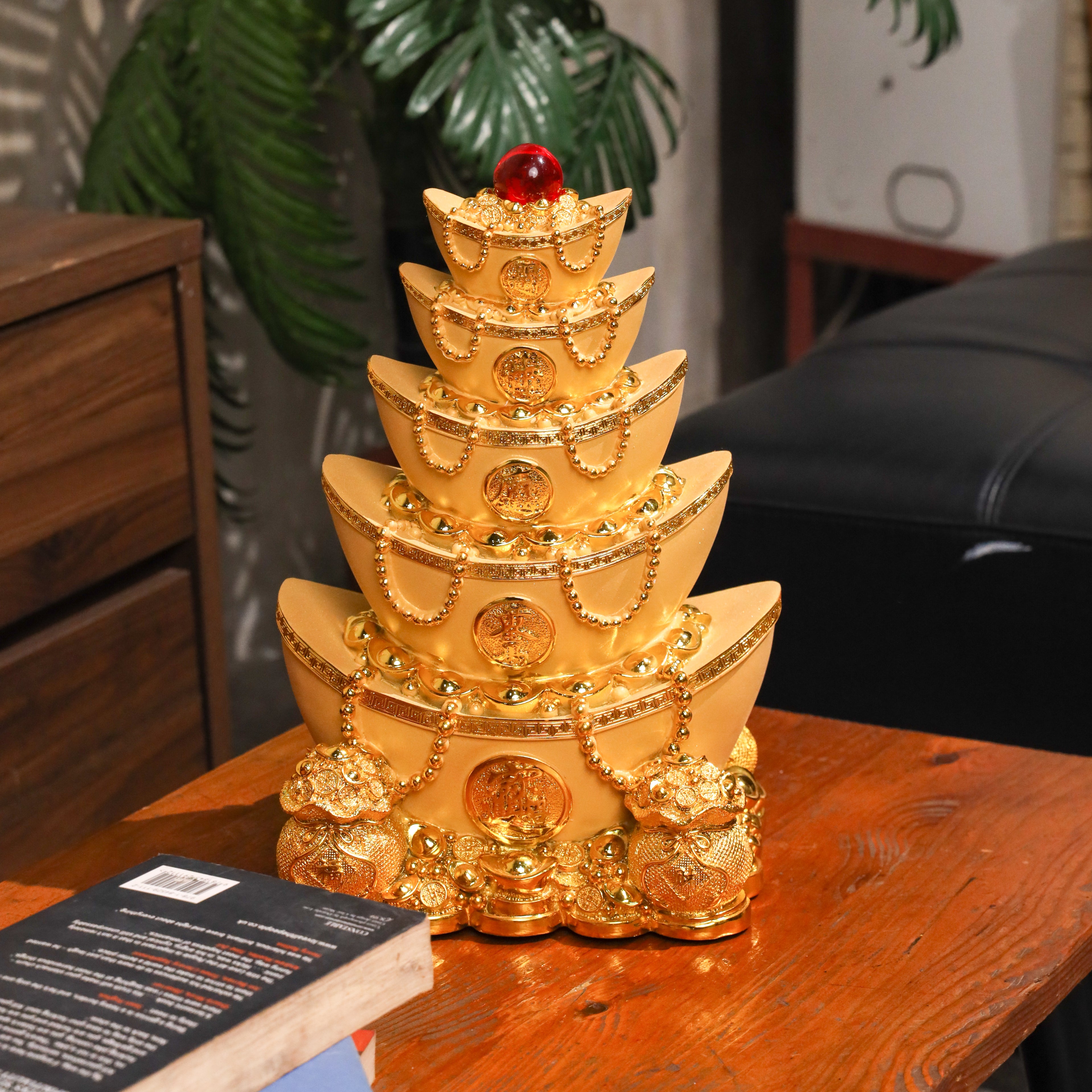 Five-Tier Gold Ingot Tower of Growing Wealth 32cm