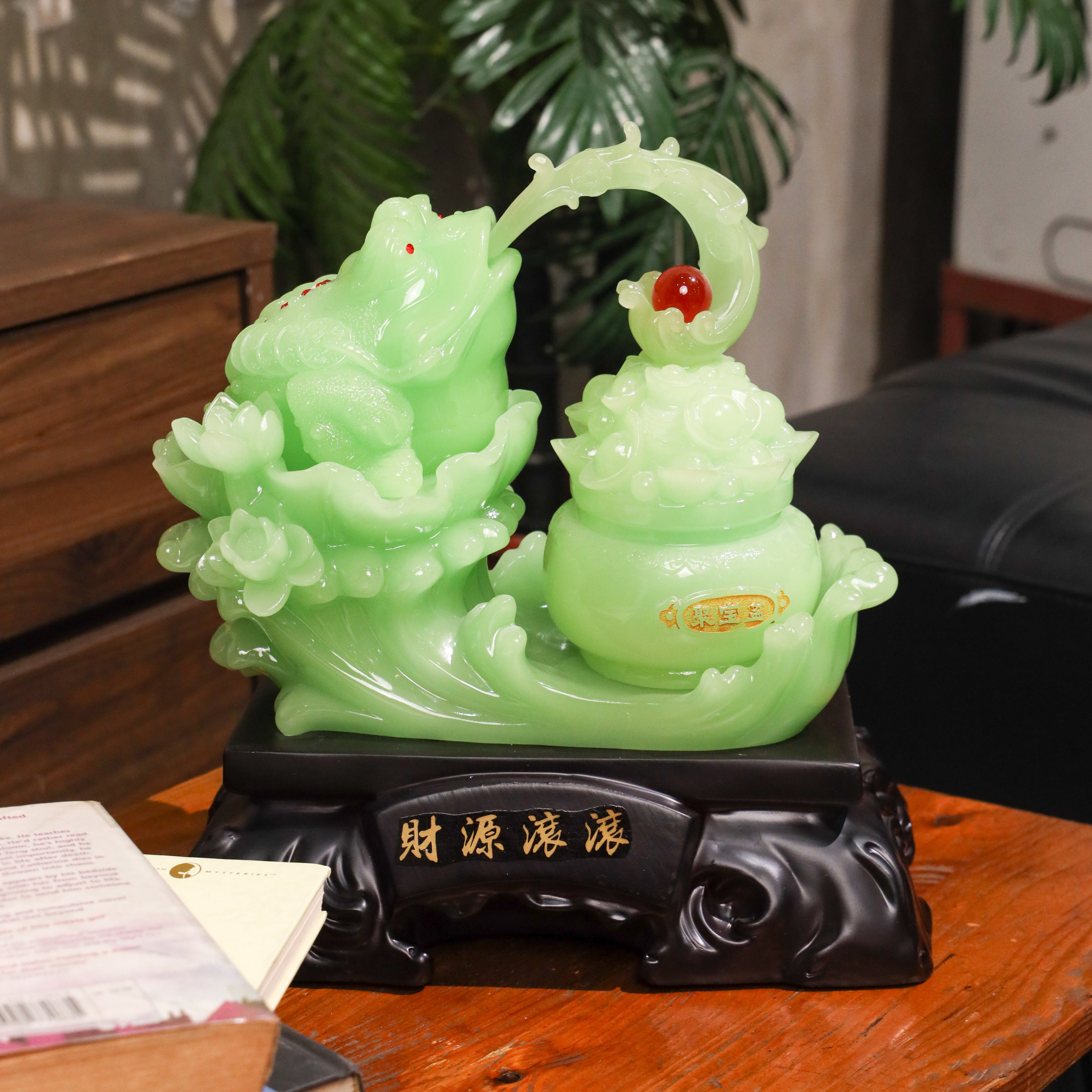 Let Money Flow Jade Frog with Treasure 34cm
