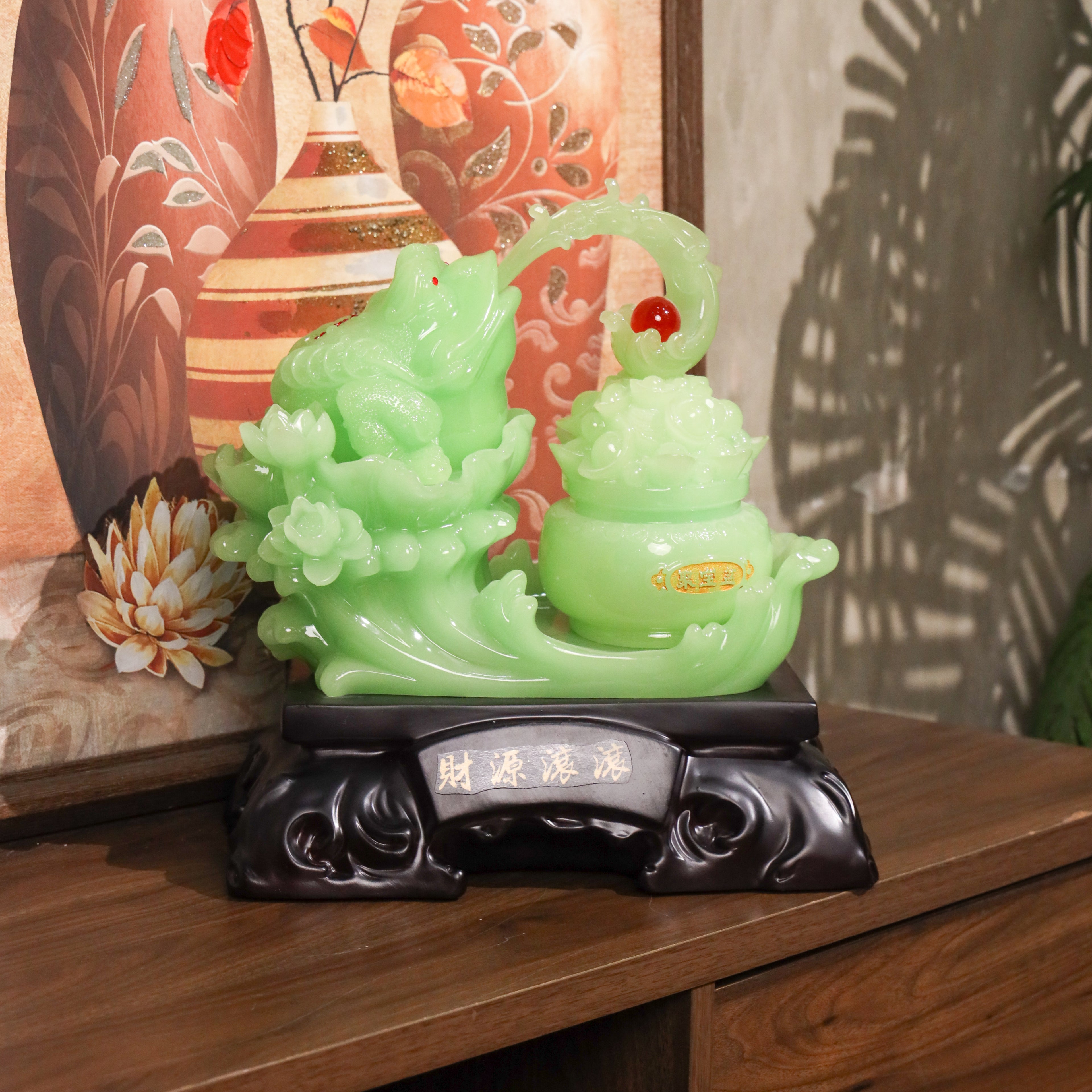 Let Money Flow Jade Frog with Treasure 34cm