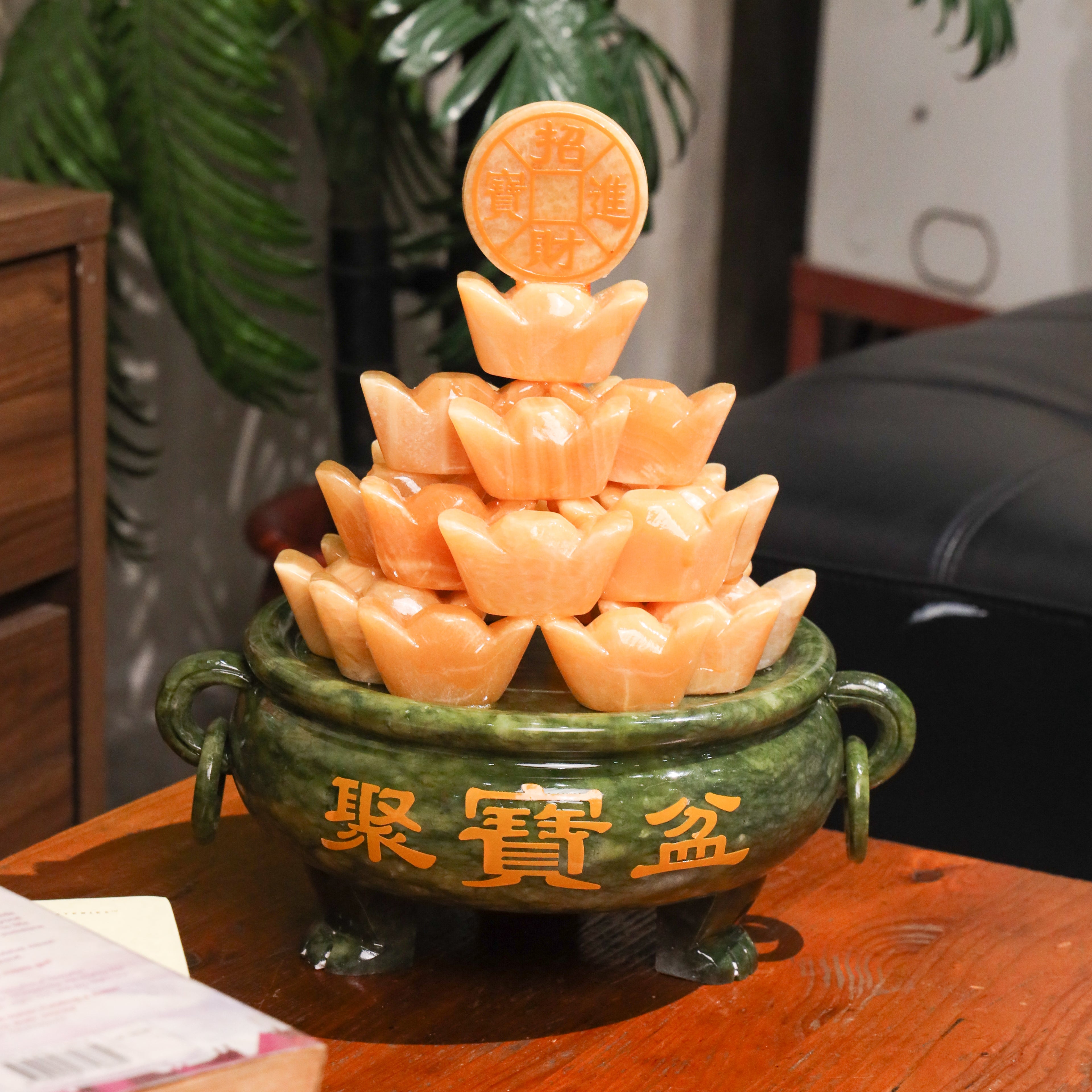 Jade Wealth Pot of Overflowing Fortune 30cm