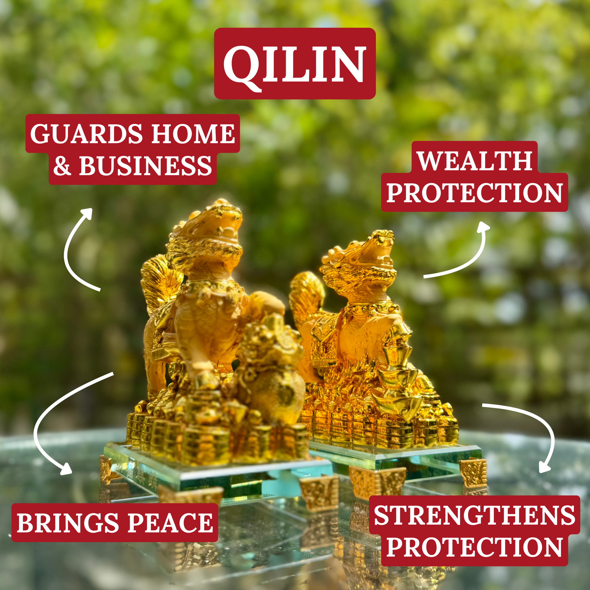 Powerful Protectors Gold Qilin Pair 15cm Default Title - Feng Shui Charms - Royal Dragon Decor Philippines