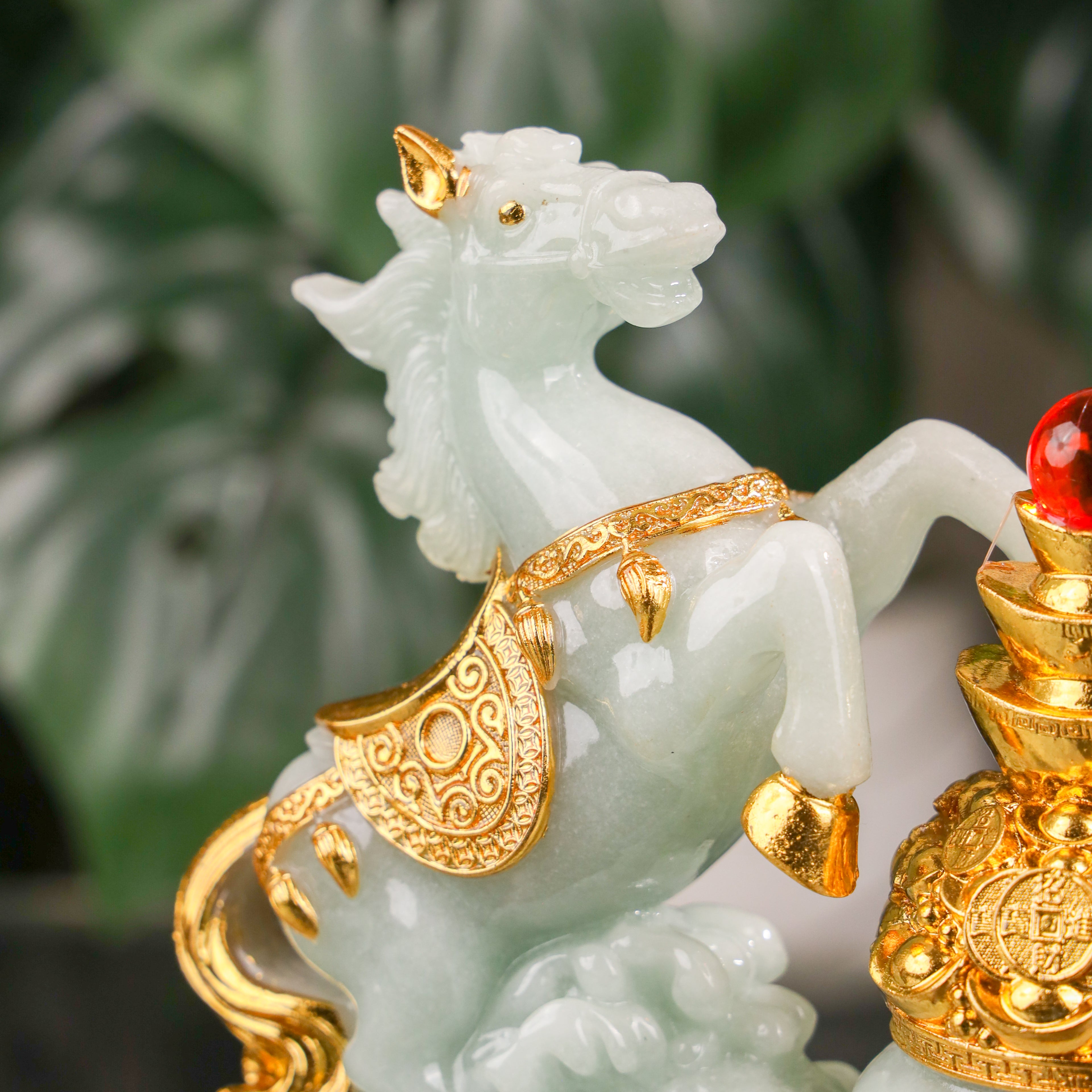 Double Jade Horses of Achievement and Gain 30cm