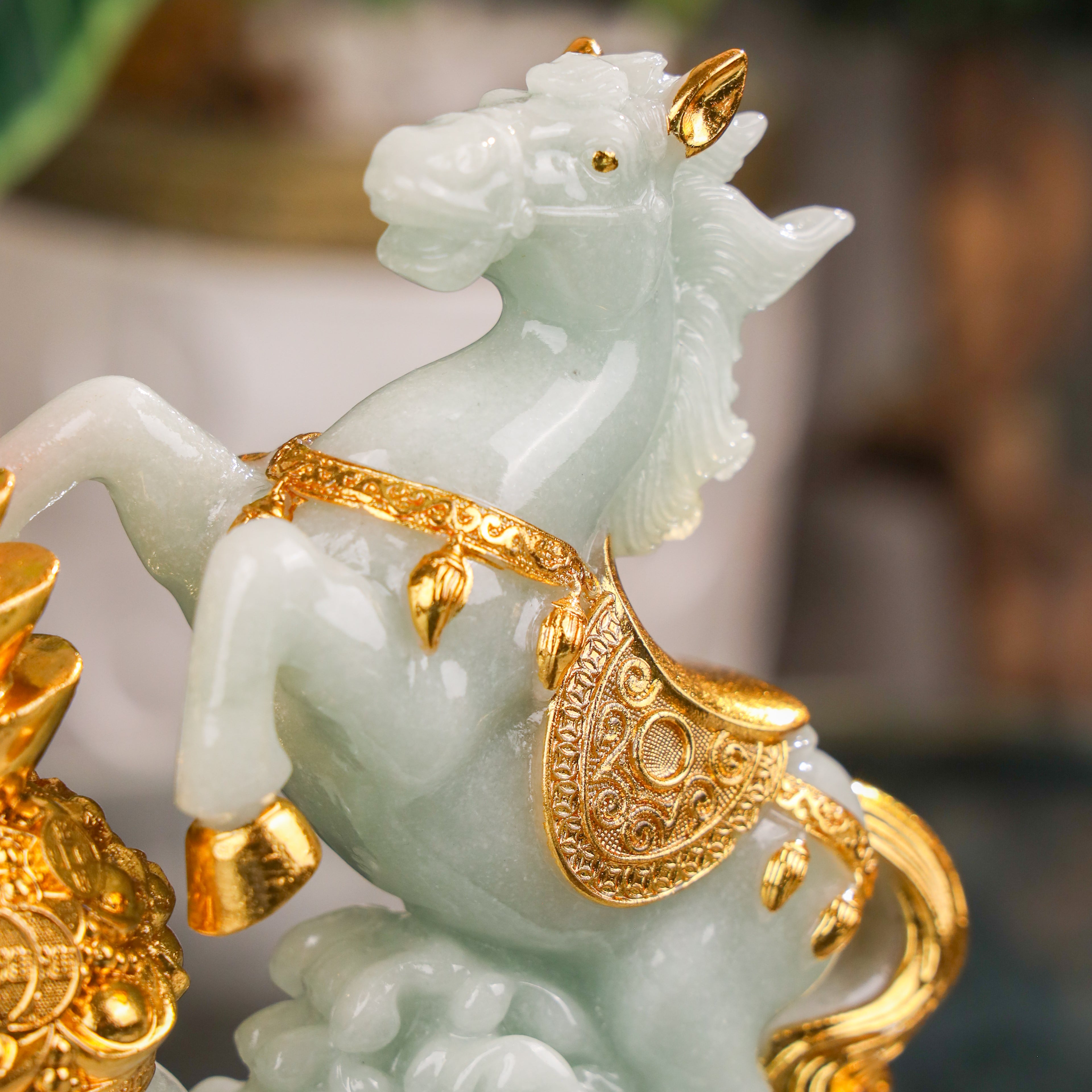 Double Jade Horses of Achievement and Gain 30cm