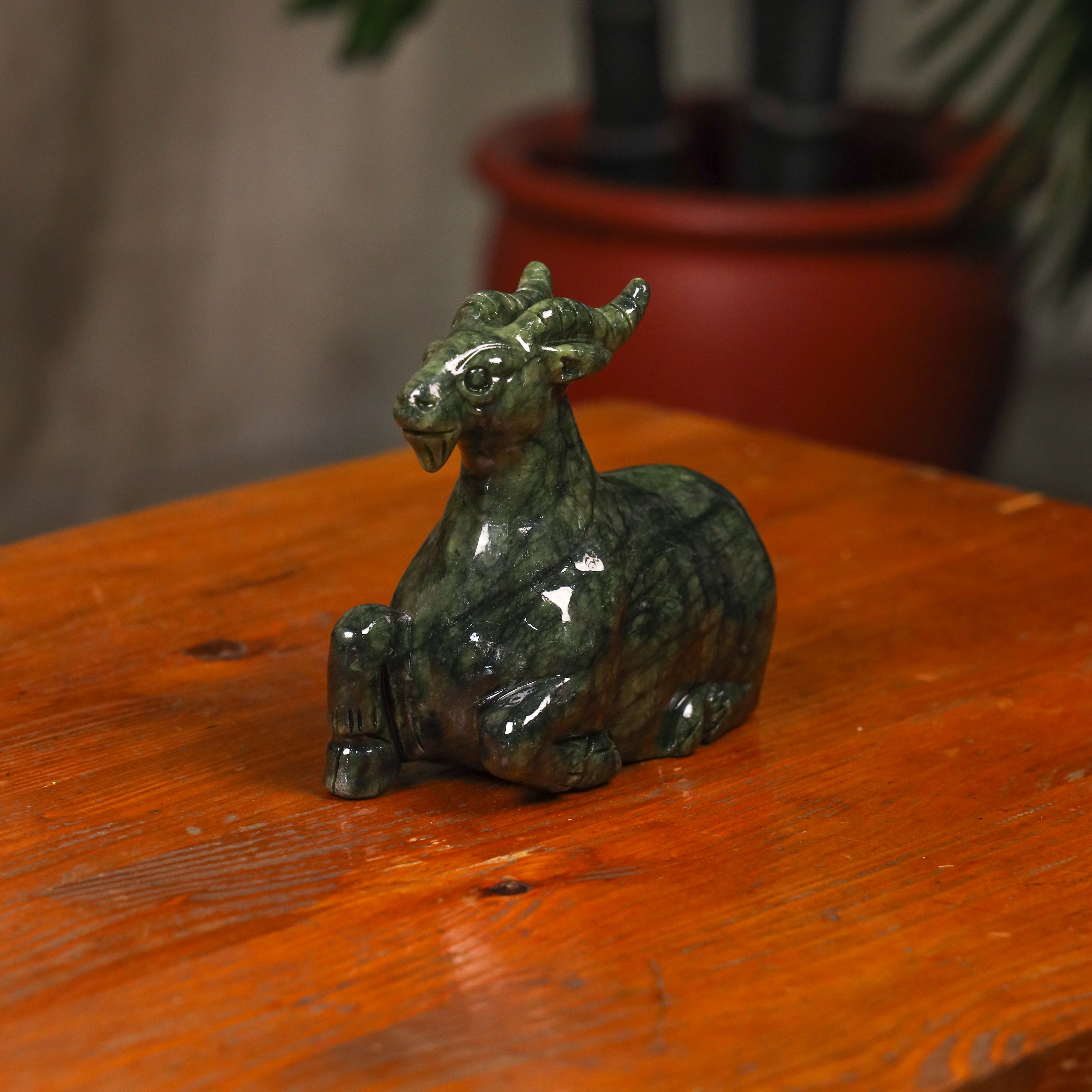 Jade Zodiac Goat for Peaceful Work 15cm