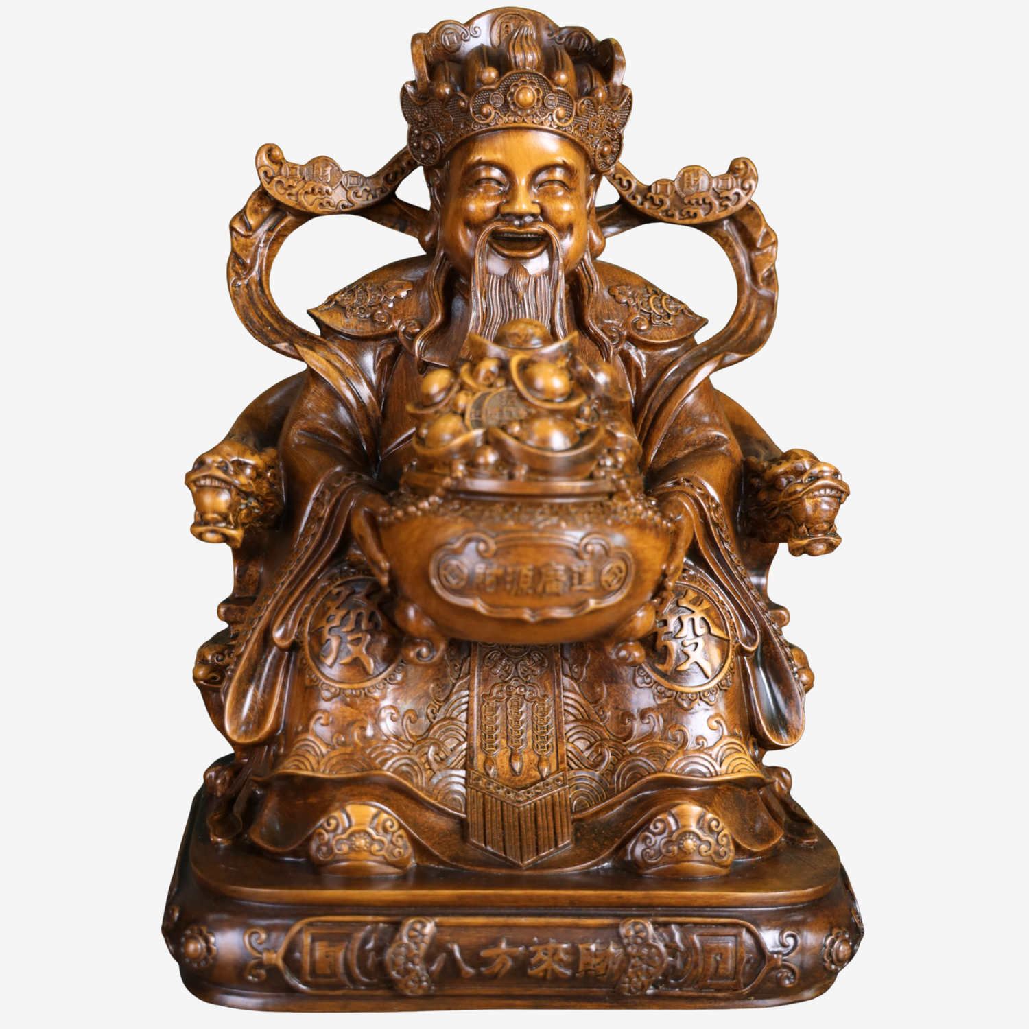 Welcoming Riches Wood God of Wealth 30cm