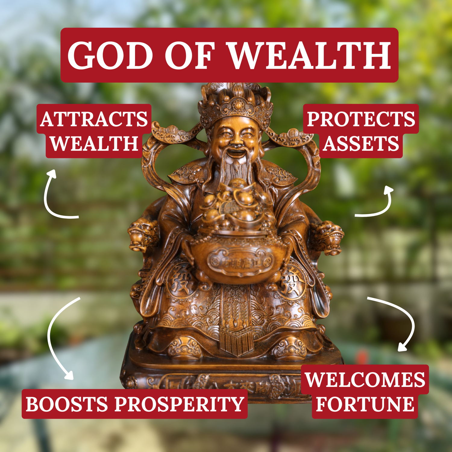 Welcoming Riches Wood God of Wealth 30cm