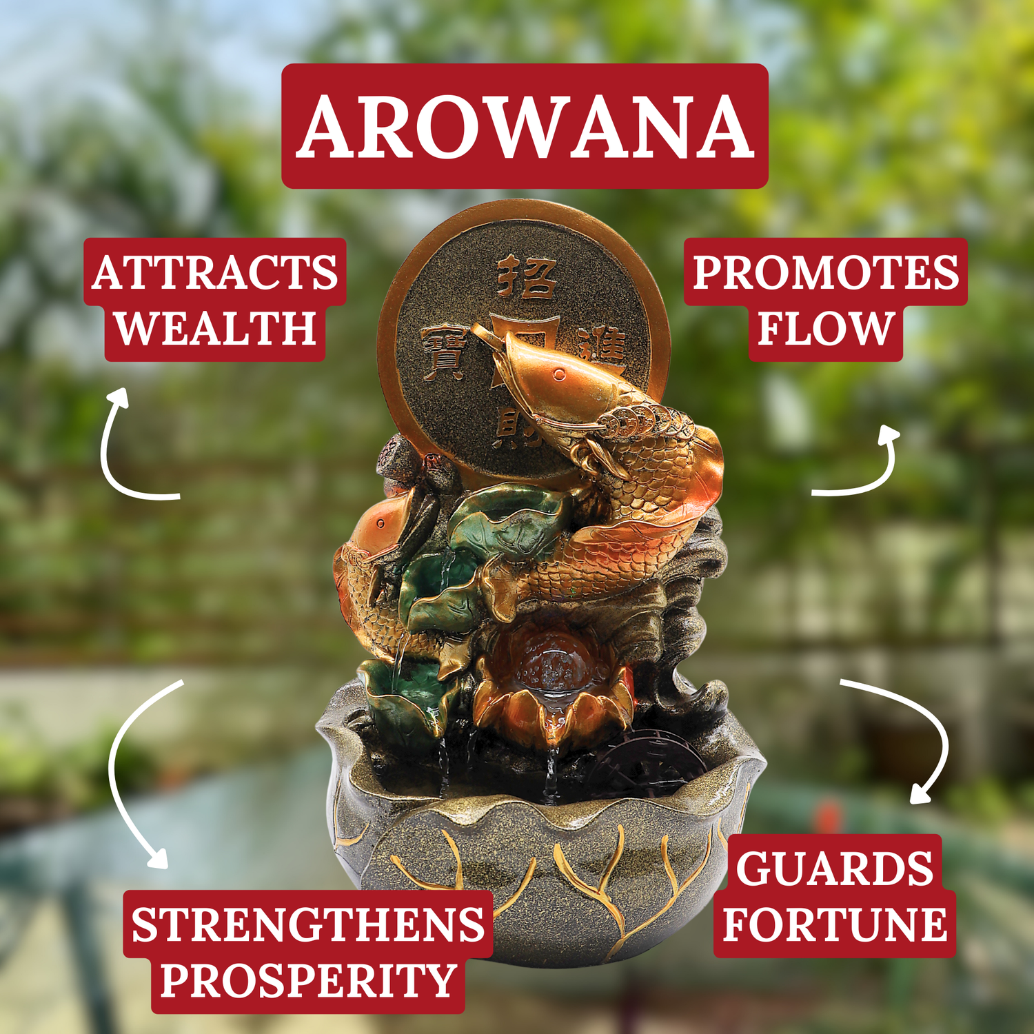 Fountain of the Fortune Fish Arowana 45cm