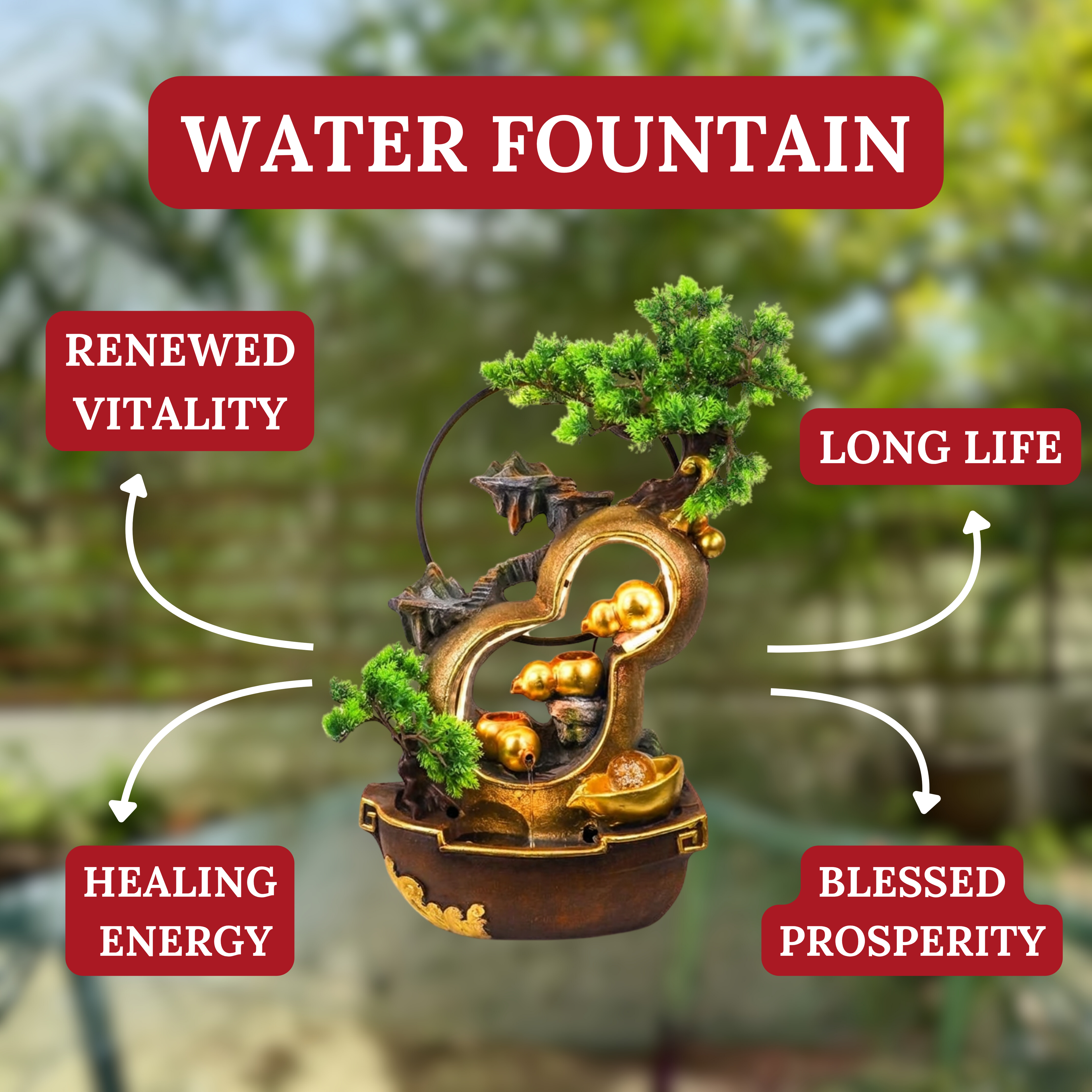 Illuminated Wu Lou Fountain of Blessed Health 60cm