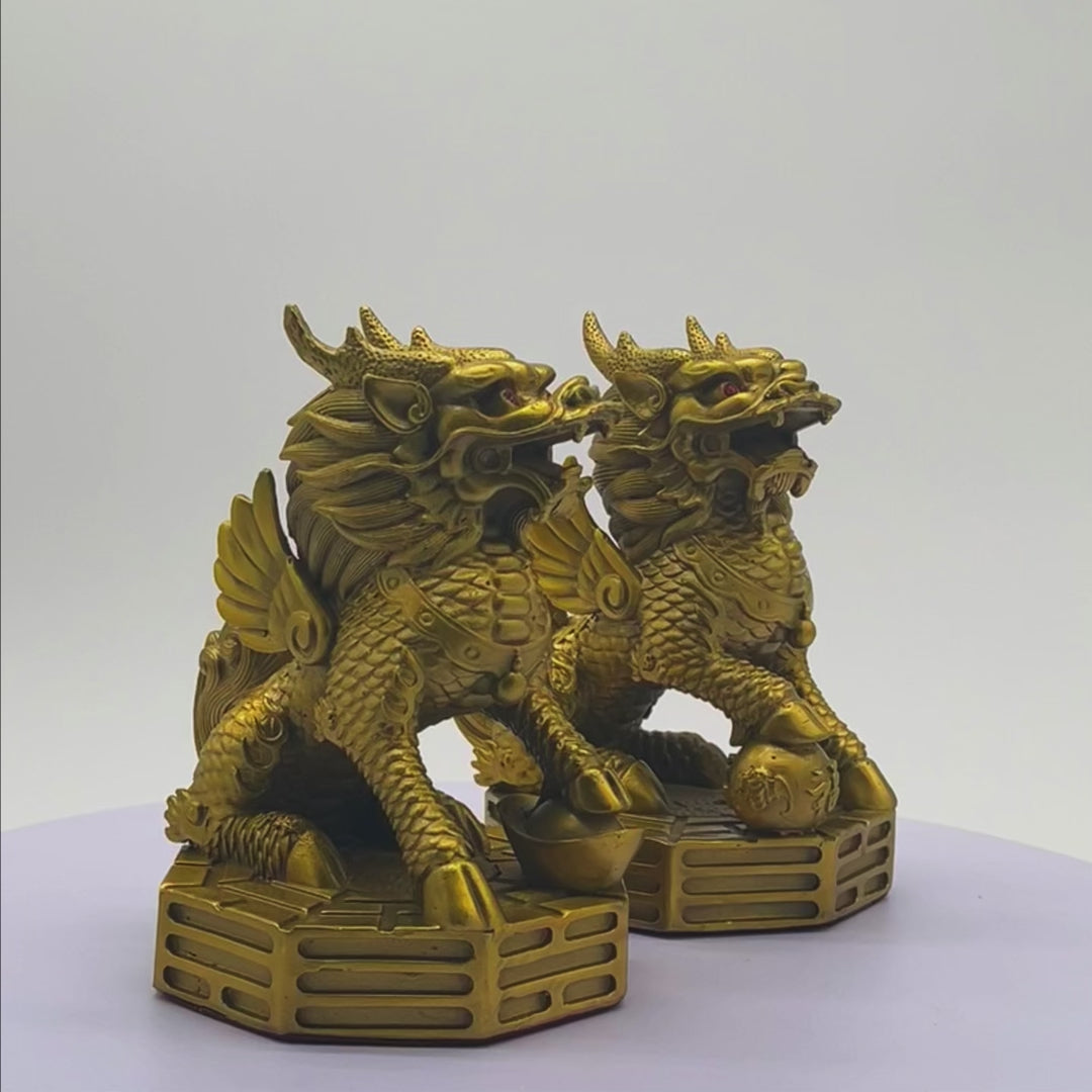 Mythical Protectors of Peace Brass Qilin Pair 17cm