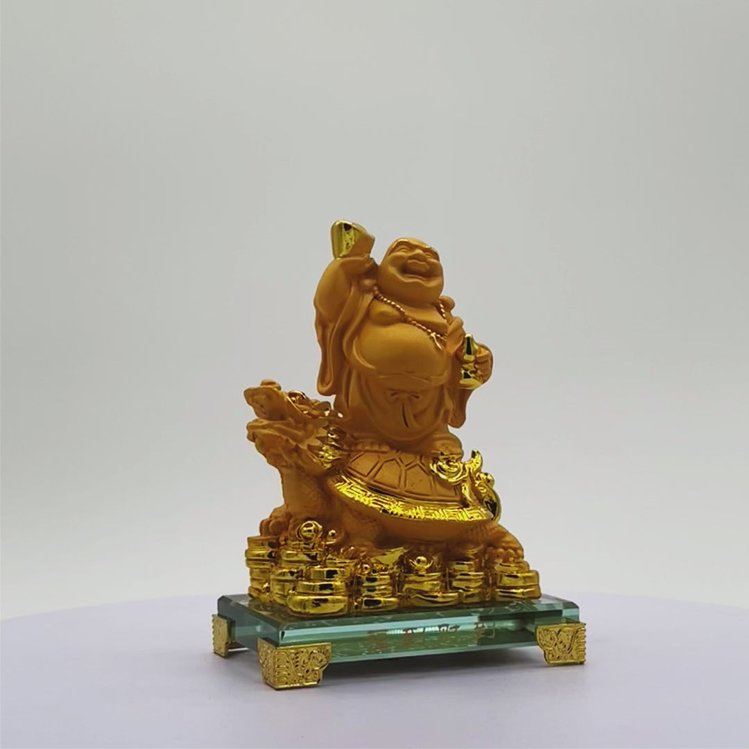 Joy & Protection Buddha on Dragon Turtle 17cm