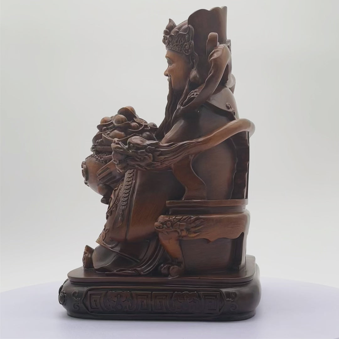 Welcoming Riches Wood God of Wealth 30cm