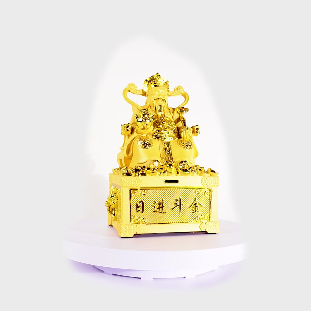 God of Wealth Seated on Treasure Box 32cm