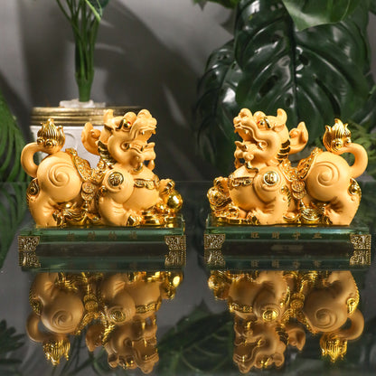 Golden Pi Yao Pair for Wealth Protection 16cm