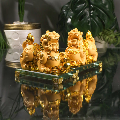 Golden Pi Yao Pair for Wealth Protection 16cm