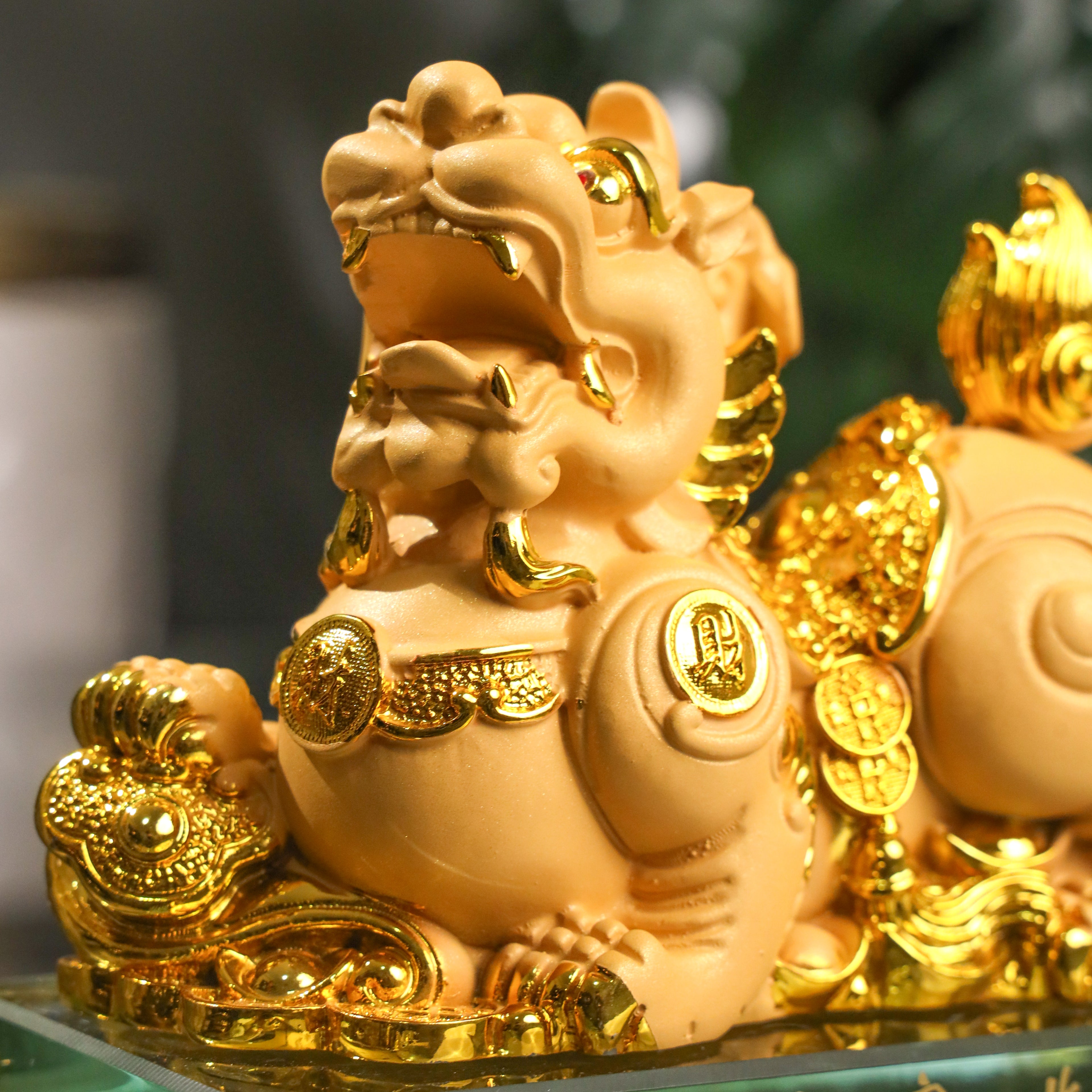 Golden Pi Yao Pair for Wealth Protection 16cm