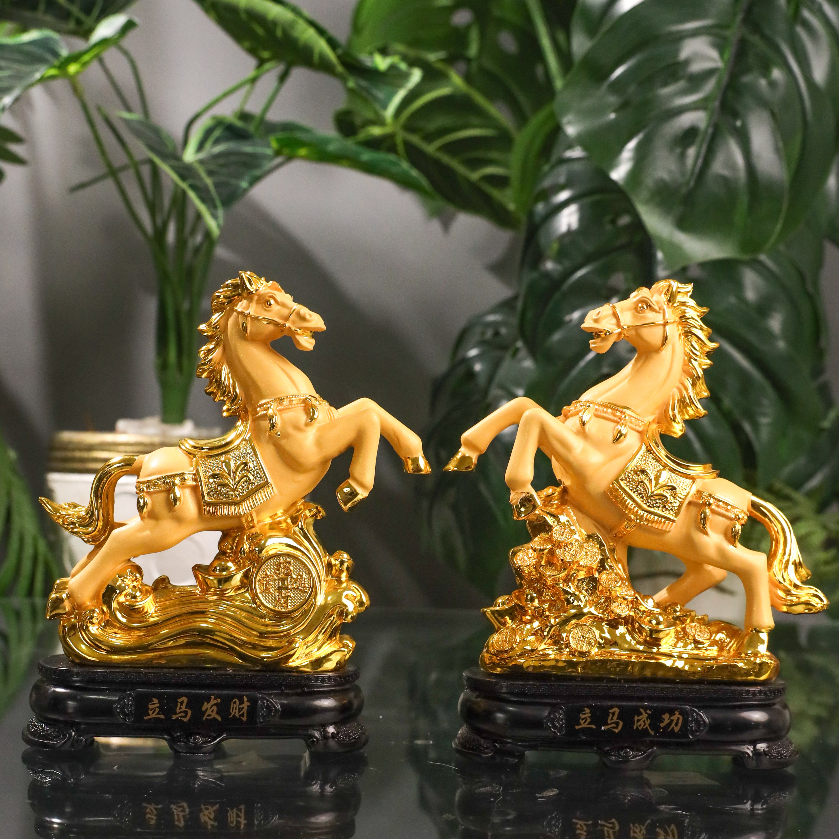 Double Success Golden Horse Pair 18cm