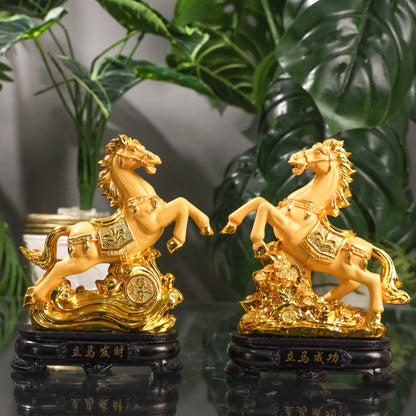 Double Success Golden Horse Pair 18cm