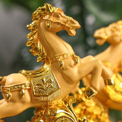 Double Success Golden Horse Pair 18cm