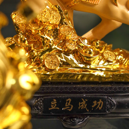 Double Success Golden Horse Pair 18cm
