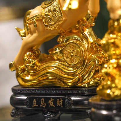 Double Success Golden Horse Pair 18cm