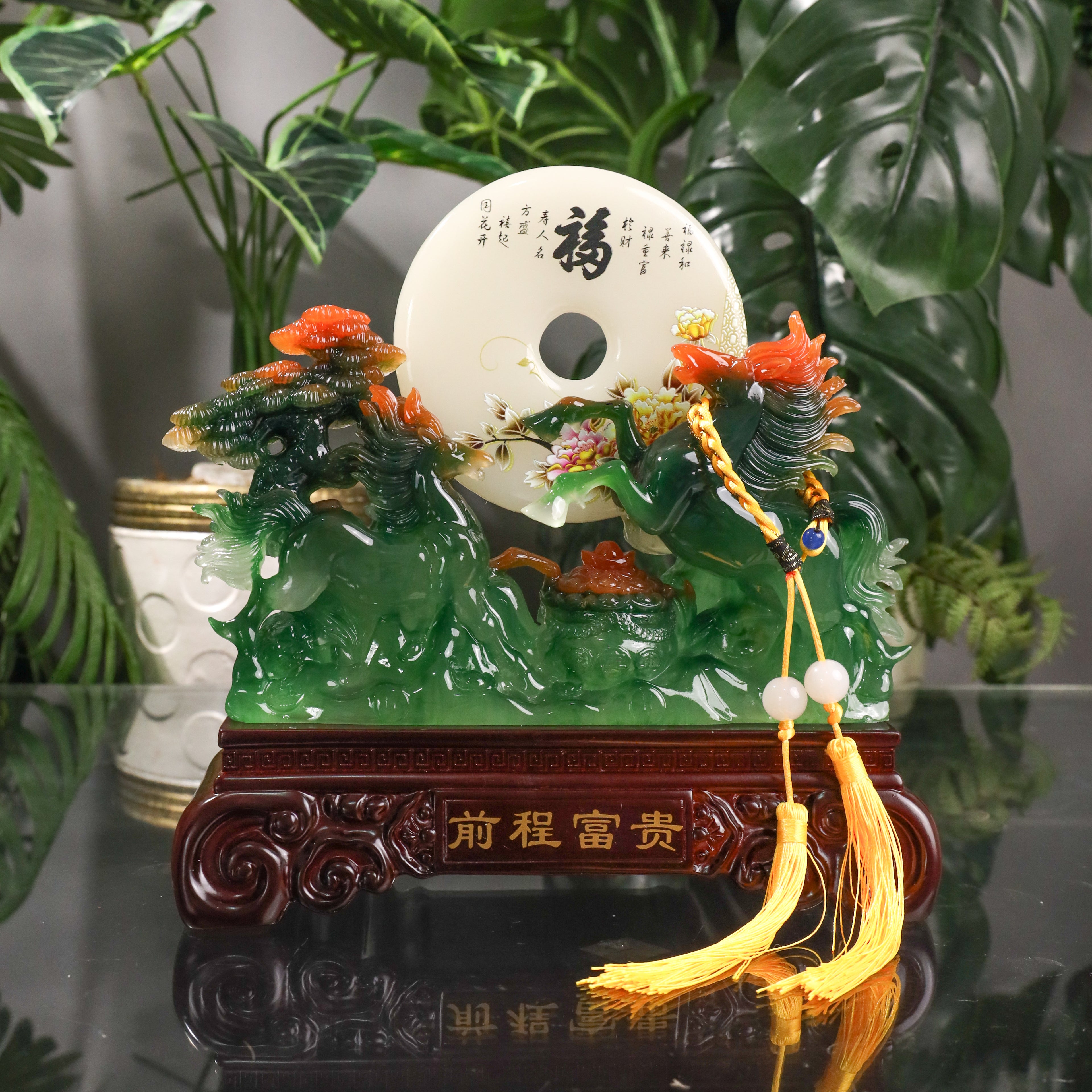Wisdom &amp; Teamwork to Success Green Horses 27cm