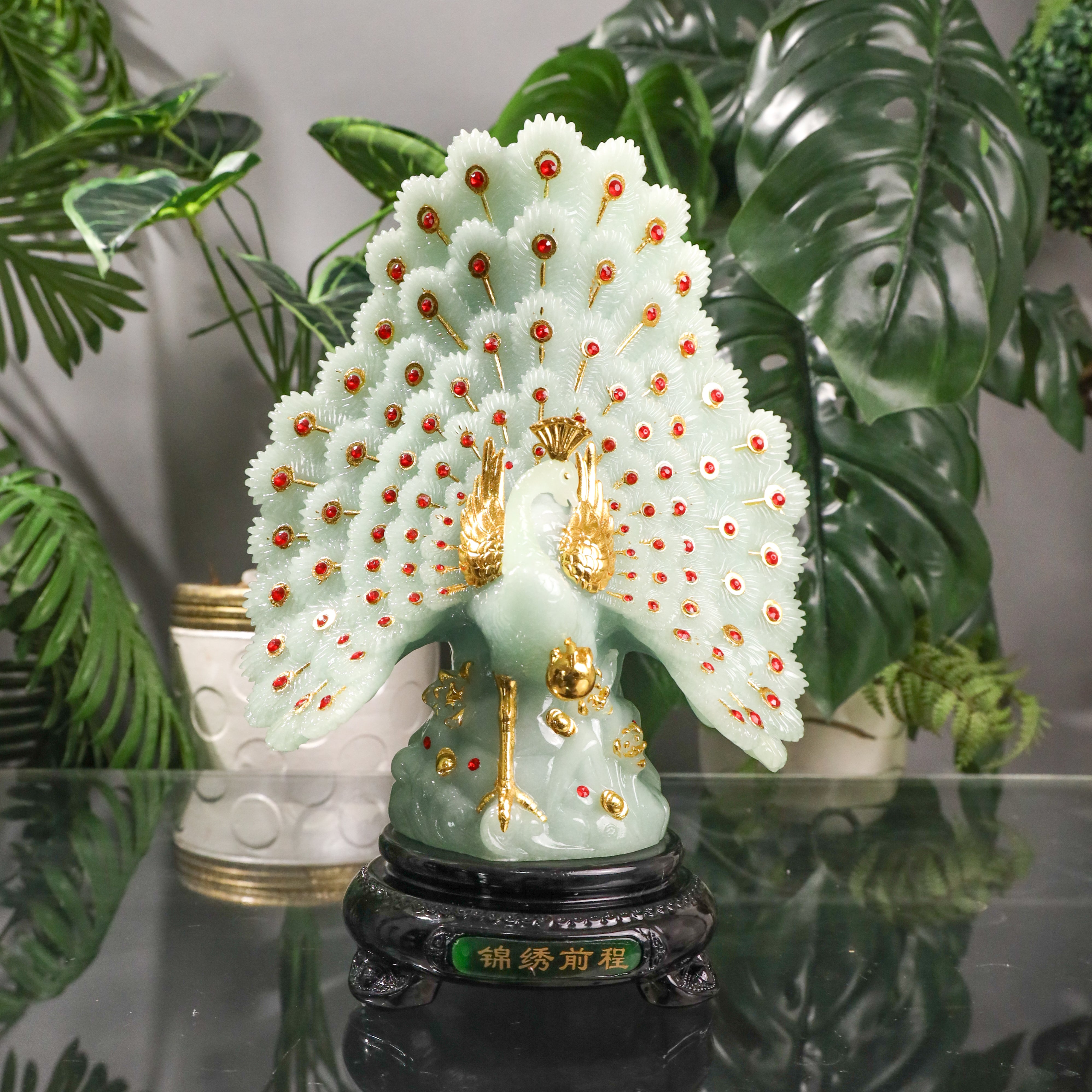 A Display of Beauty Jade Peacock 32cm - Feng Shui Charms PH