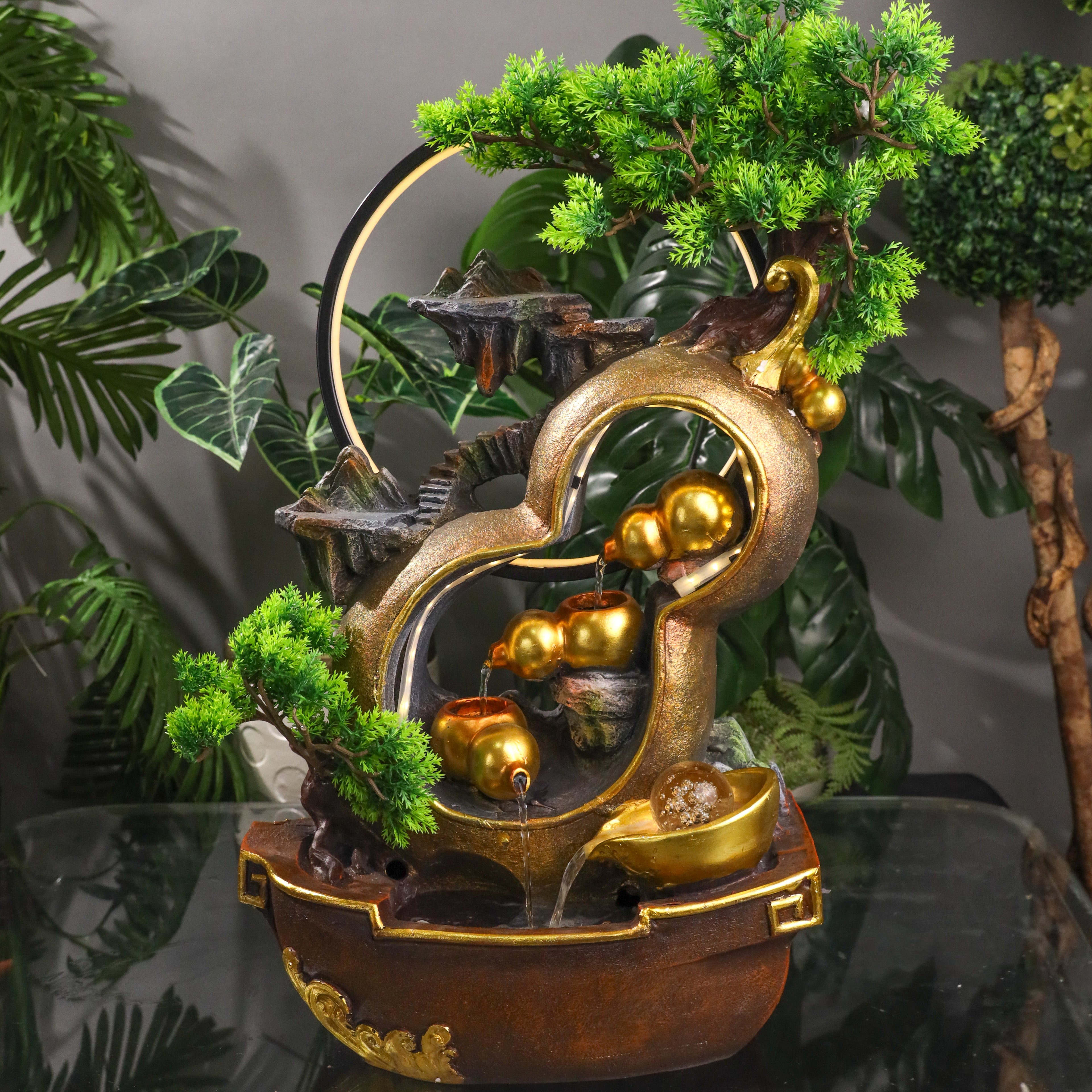 Illuminated Wu Lou Fountain of Blessed Health 60cm